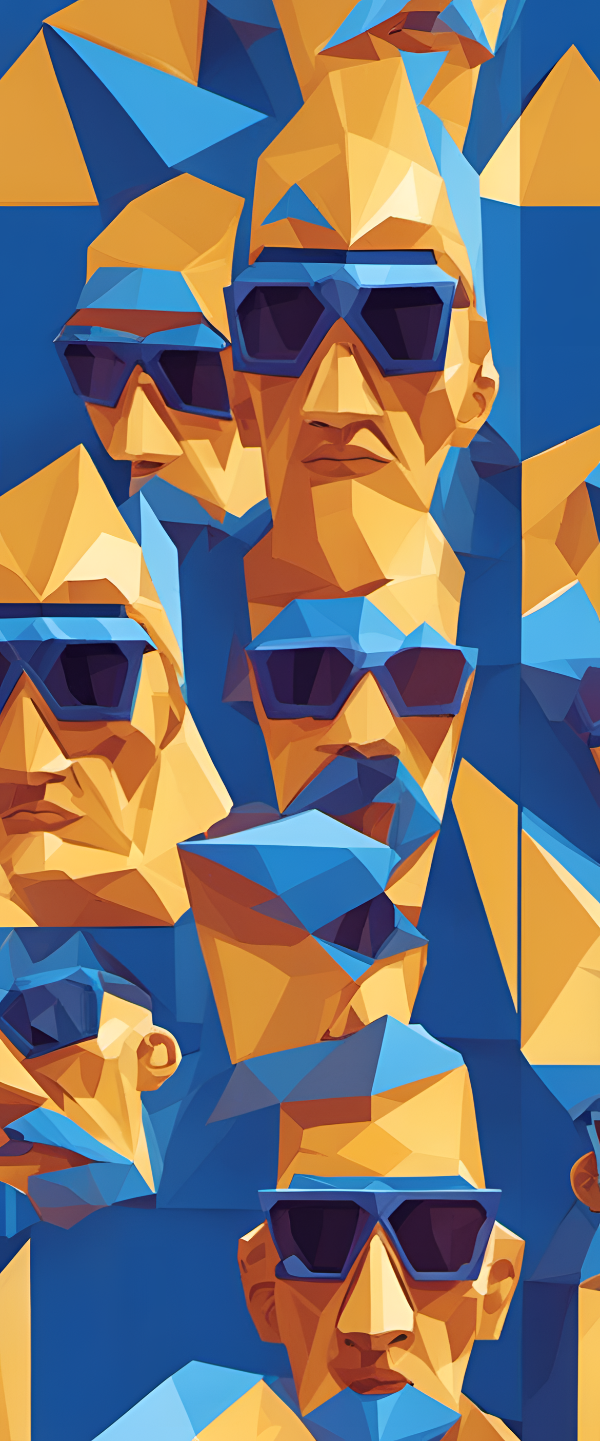 Blue cubist profile picture with stylish sunglasses.