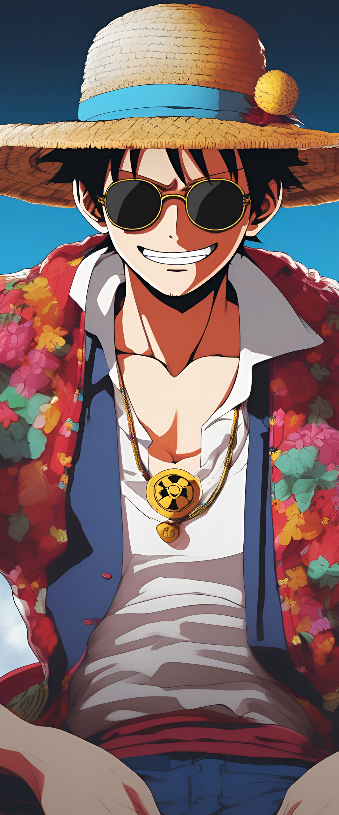 Luffy donning stylish shades, radiating transcendental coolness for a charismatic phone wallpaper.