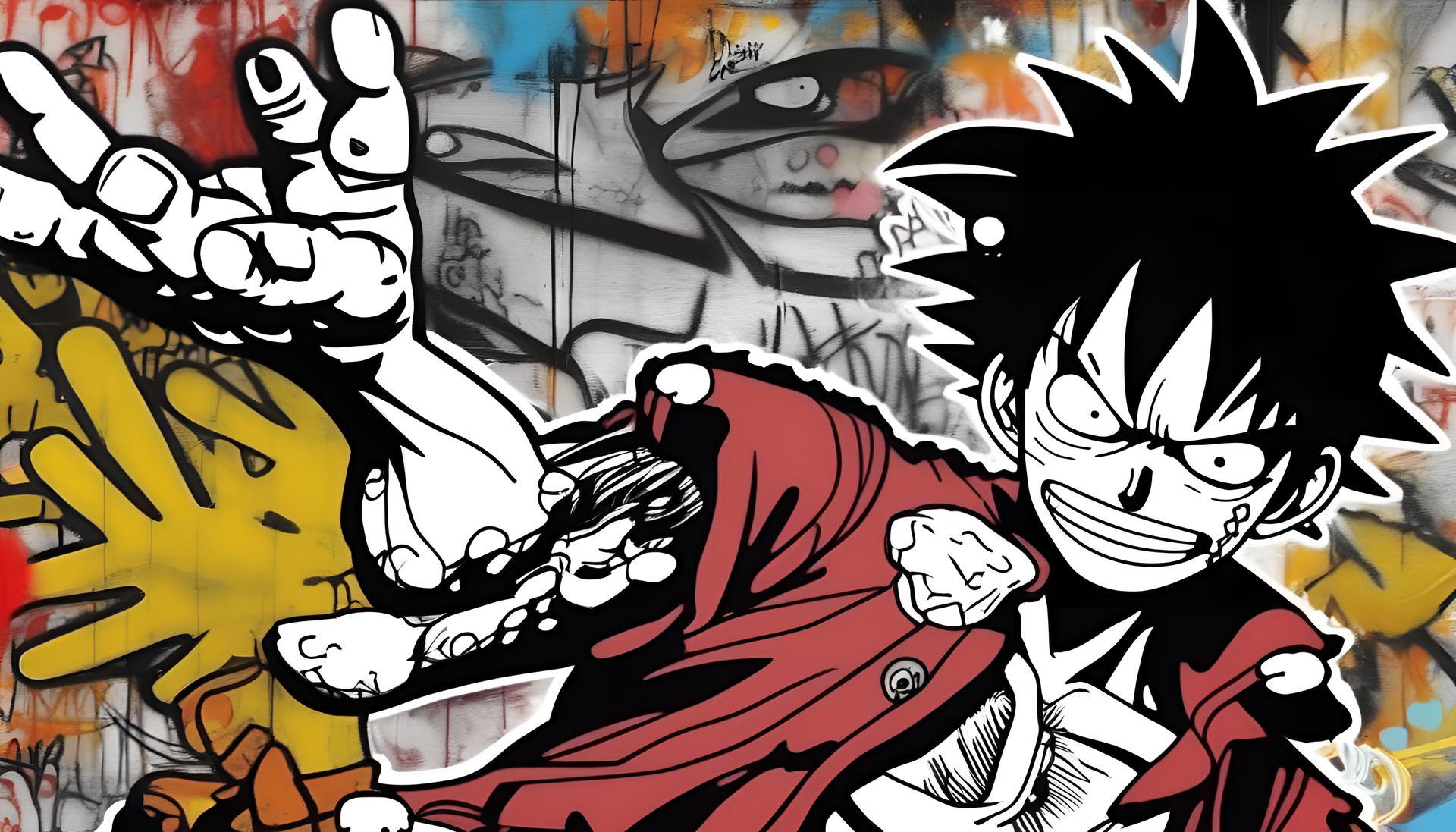 Graffiti-style depiction of Luffy, the protagonist of One Piece anime.