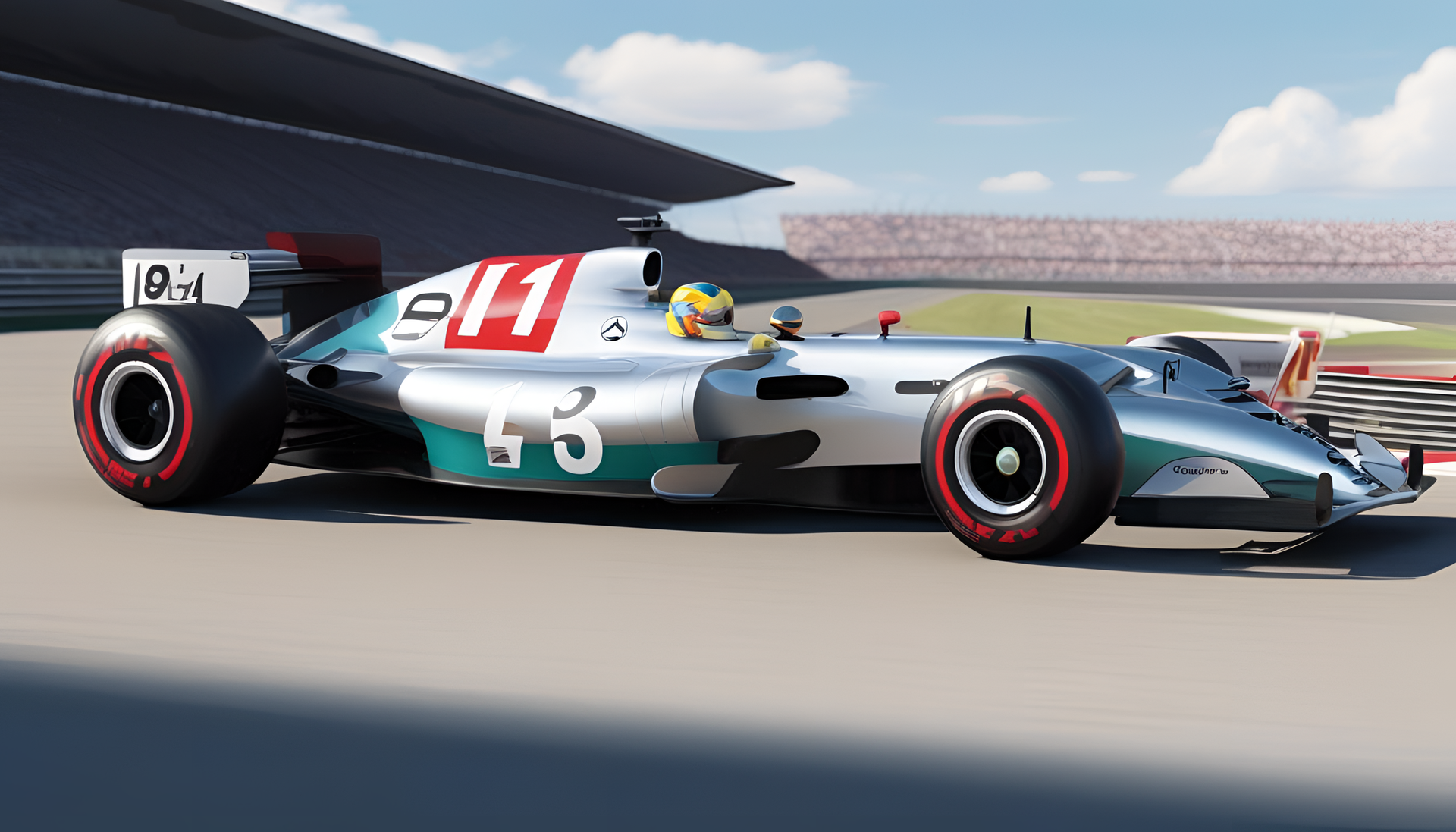 Mercedes W14 in Pixar style wallpaper.