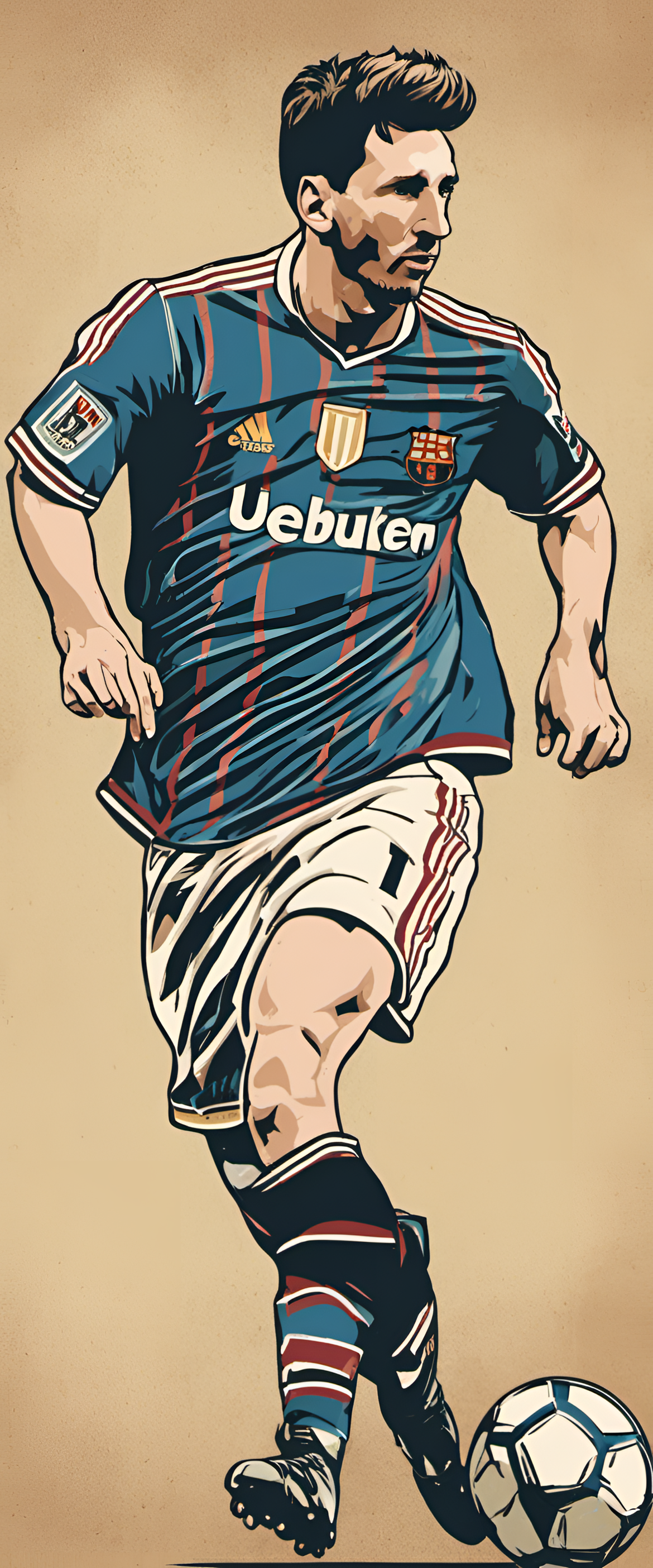 Lionel Messi in a retro-inspired phone wallpaper.