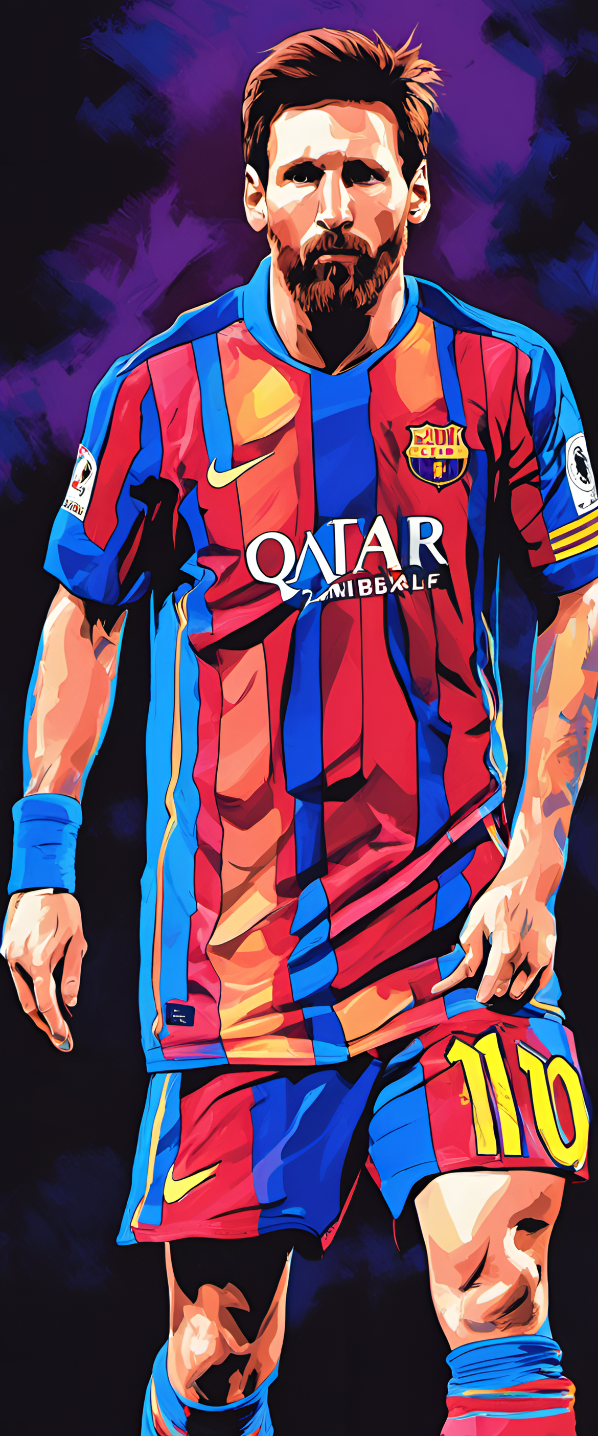 Lionel Messi depicted with vibrant neon lights in a dynamic and energetic wallpaper.