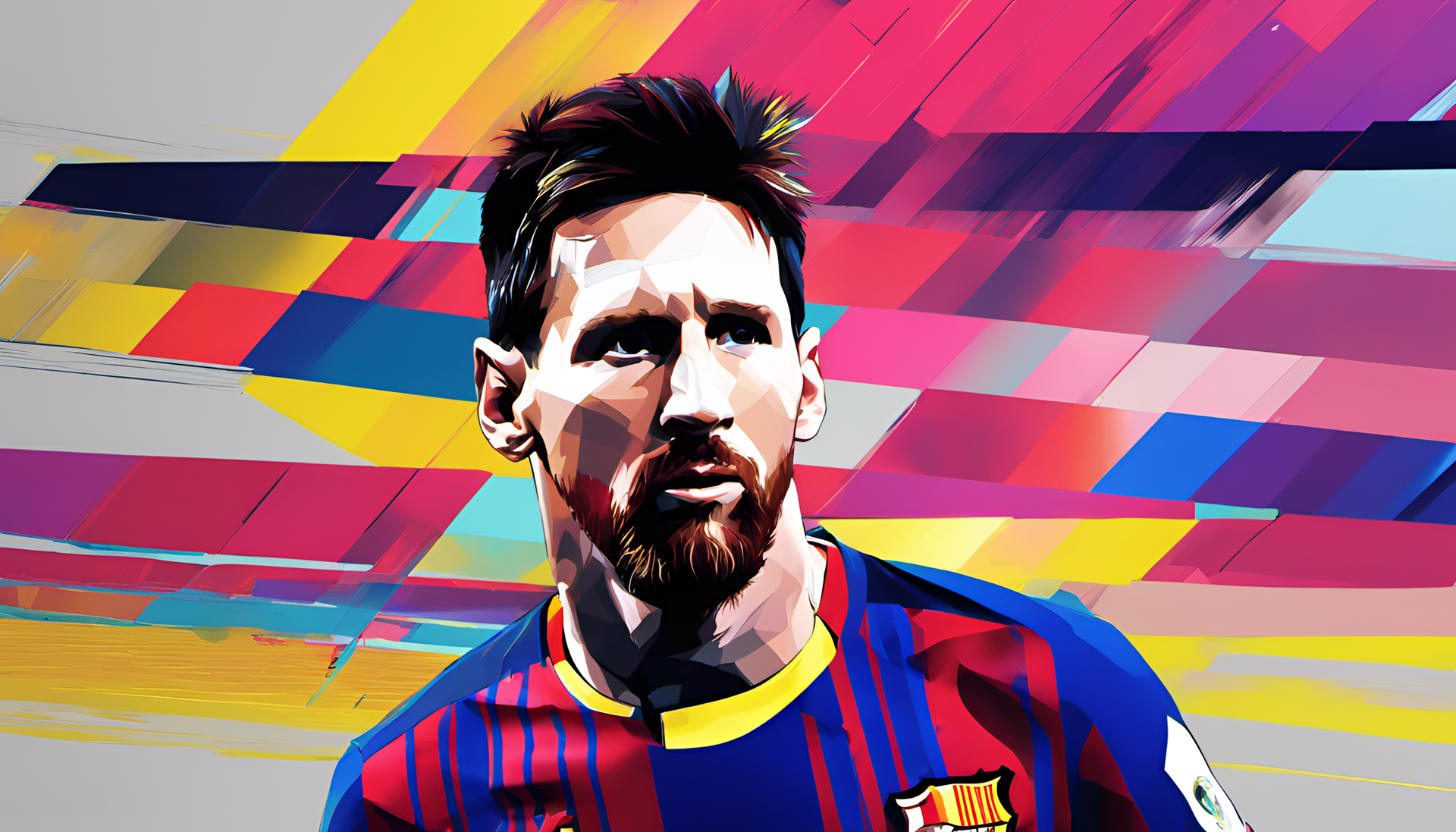 Abstract digital artwork with vibrant colors and distorted shapes inspired by Lionel Messi