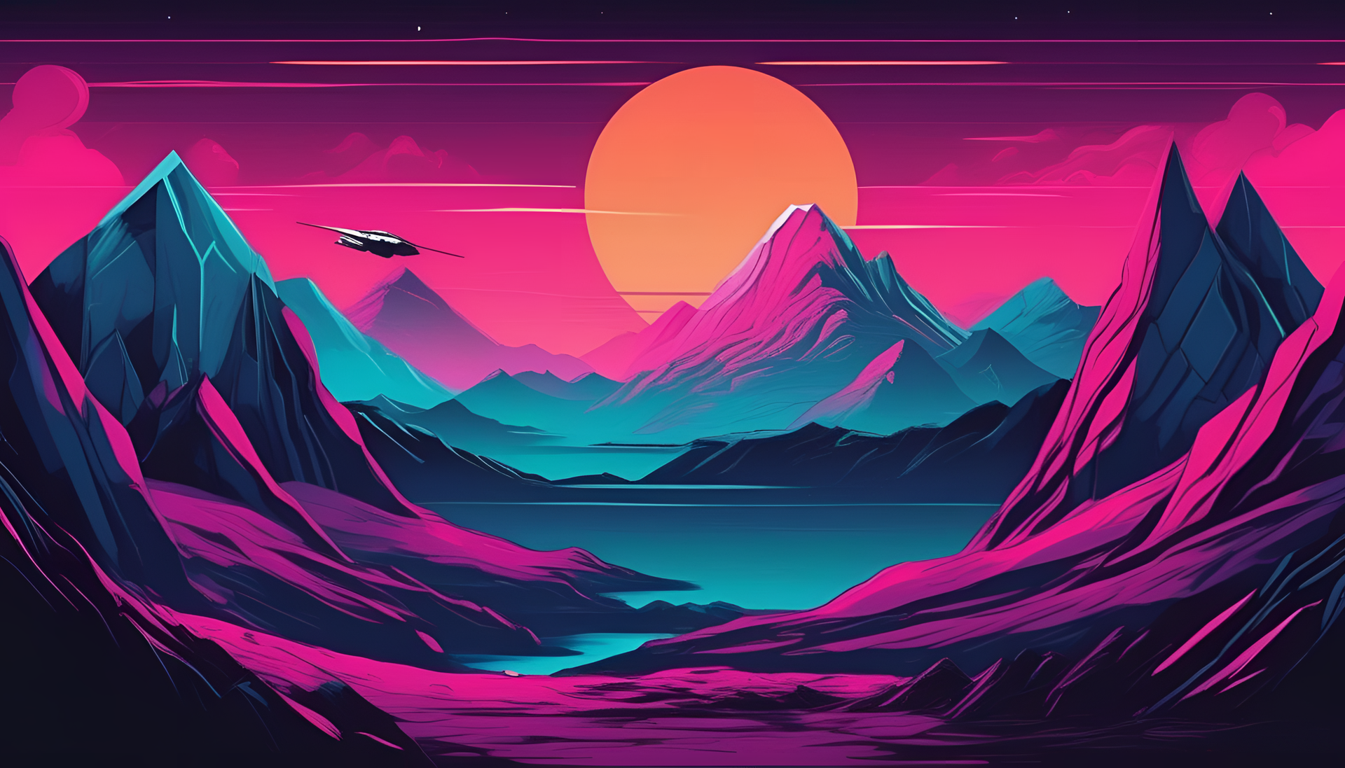 Mountains in vibrant retro sci-fi style