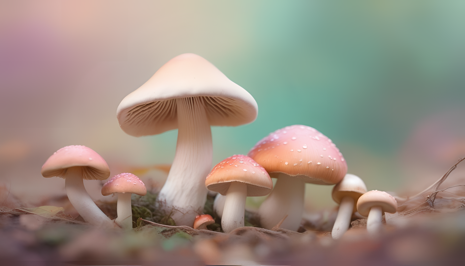 Colorful mushroom against pastel background