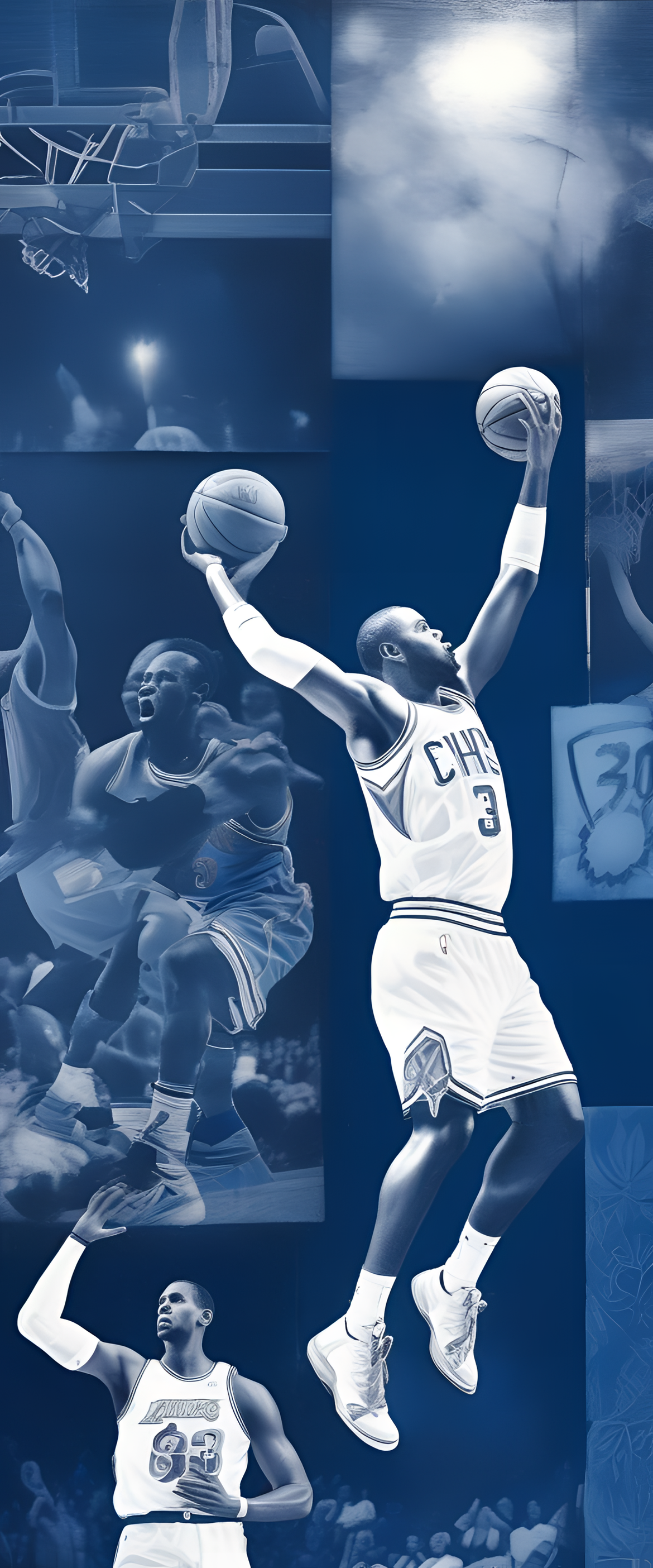 NBA-themed cyanotype phone wallpaper