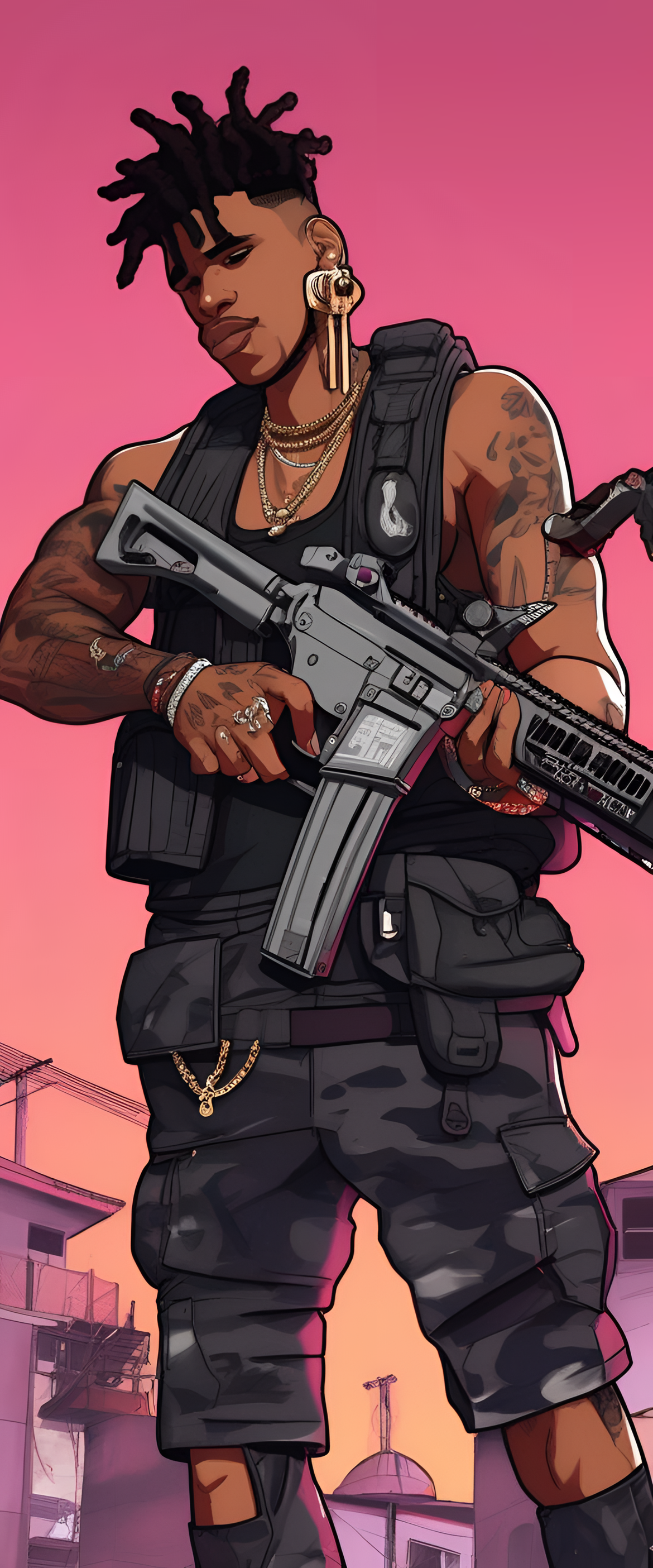 NLE Choppa's vivid phone wallpaper with colorful graphics and his name highlighted.