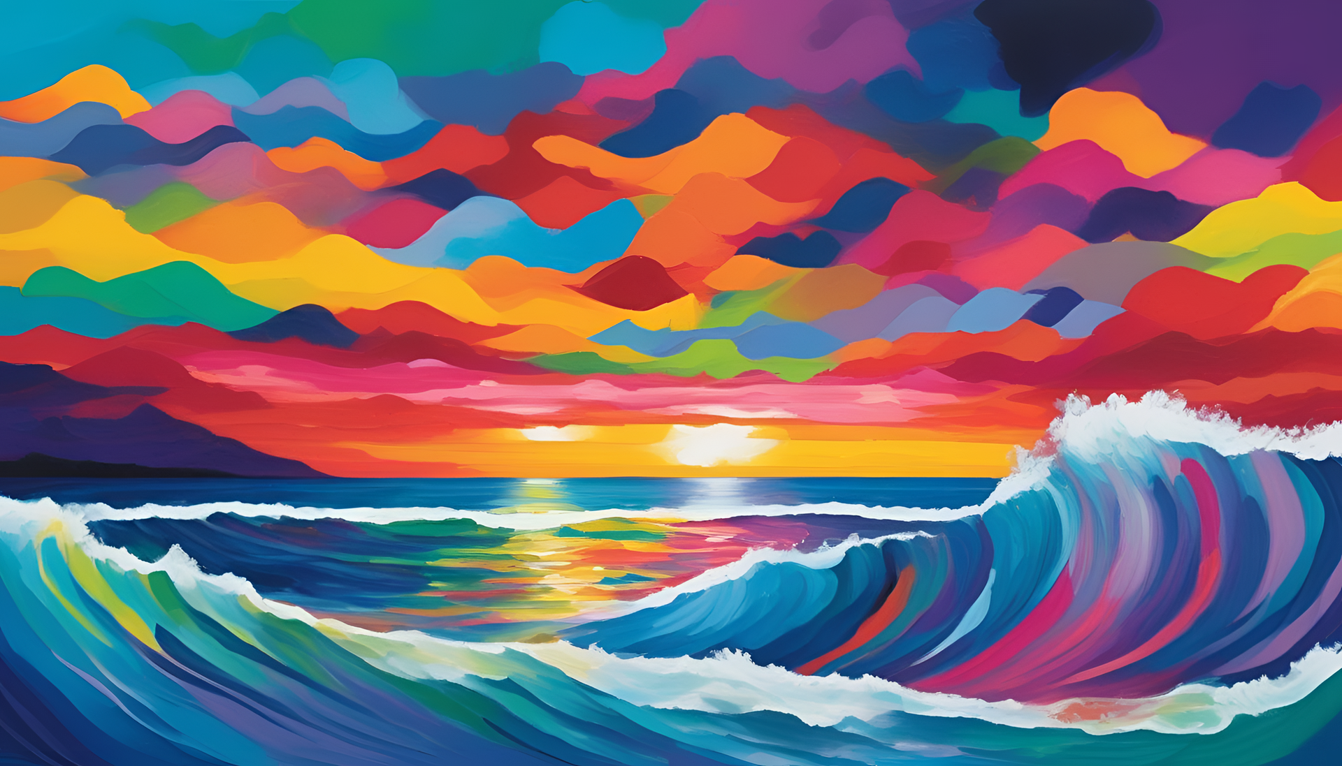 Vibrant triadic colors swirling in an oceanic display.