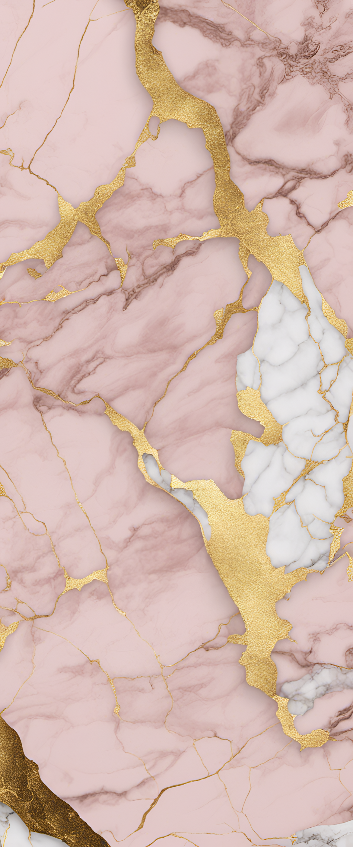 Pink marbled and gold-colored wallpaper.