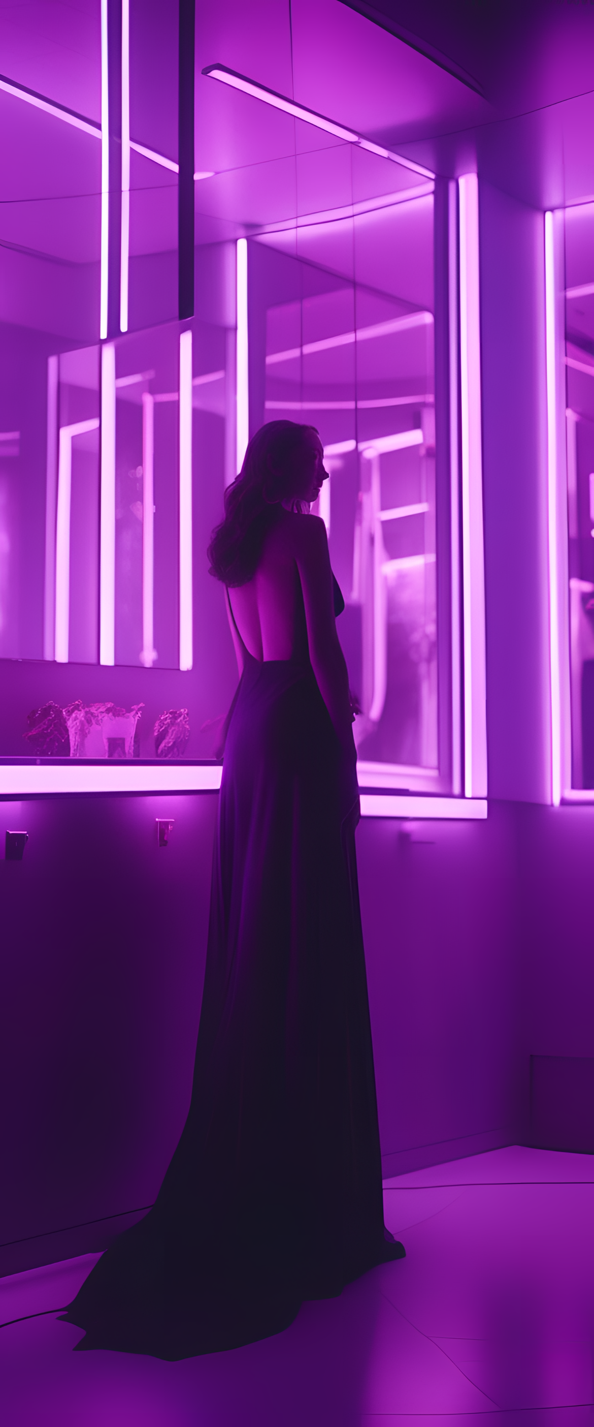 Purple cinematic lighting against a dark backdrop creates an enchanting aesthetic for this phone wallpaper.