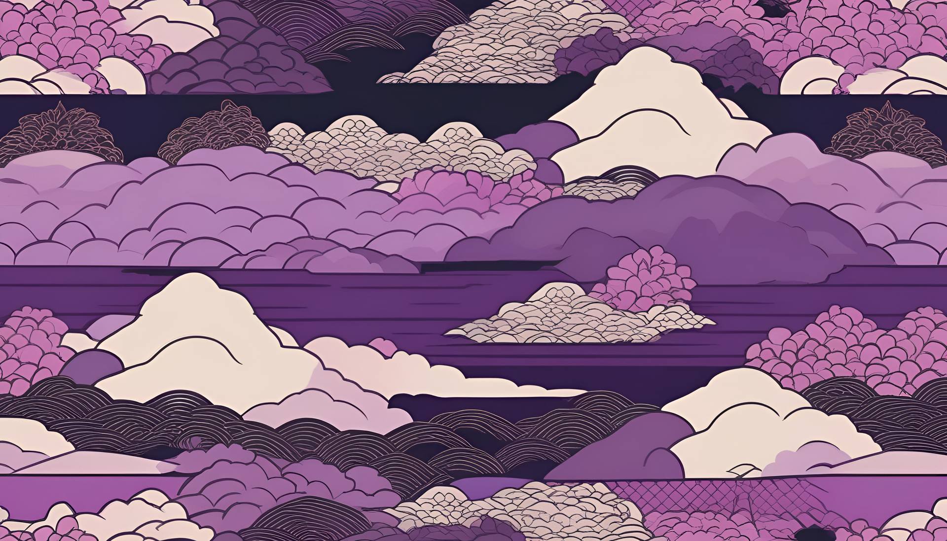 Vibrant purple ukiyo-e-inspired desktop wallpaper.