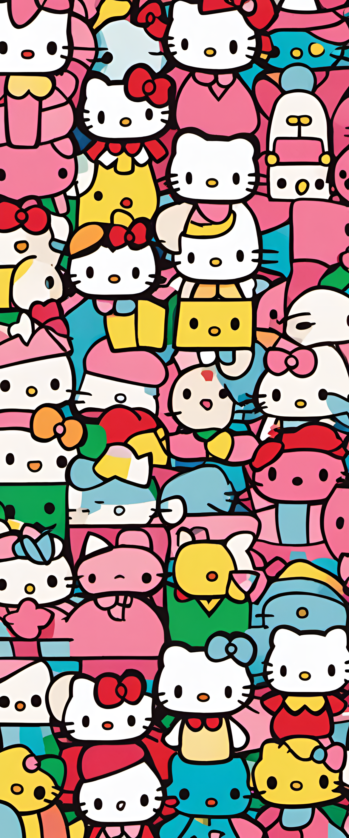 Cubist Sanrio-inspired phone wallpaper with colorful geometric patterns.