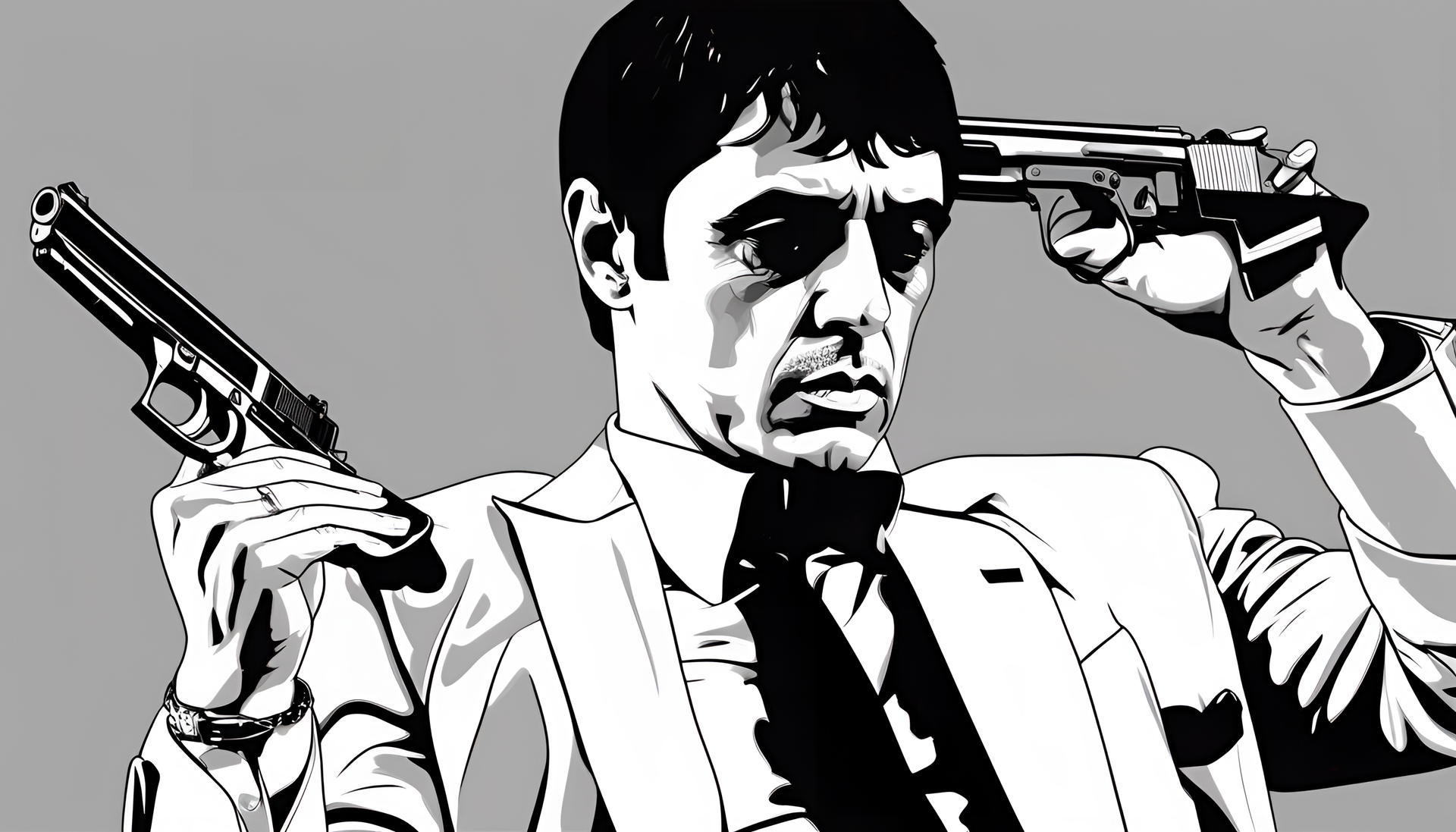 Rotoscope animation of a Scarface-inspired desktop wallpaper