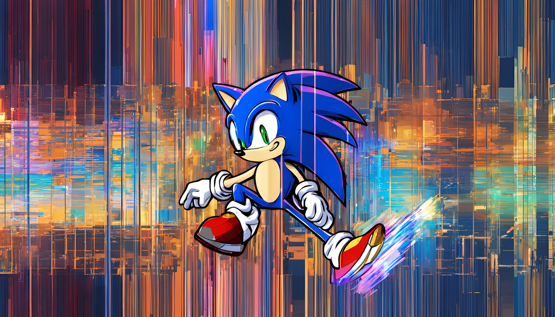 Abstract glitch art of Sonic the Hedgehog.