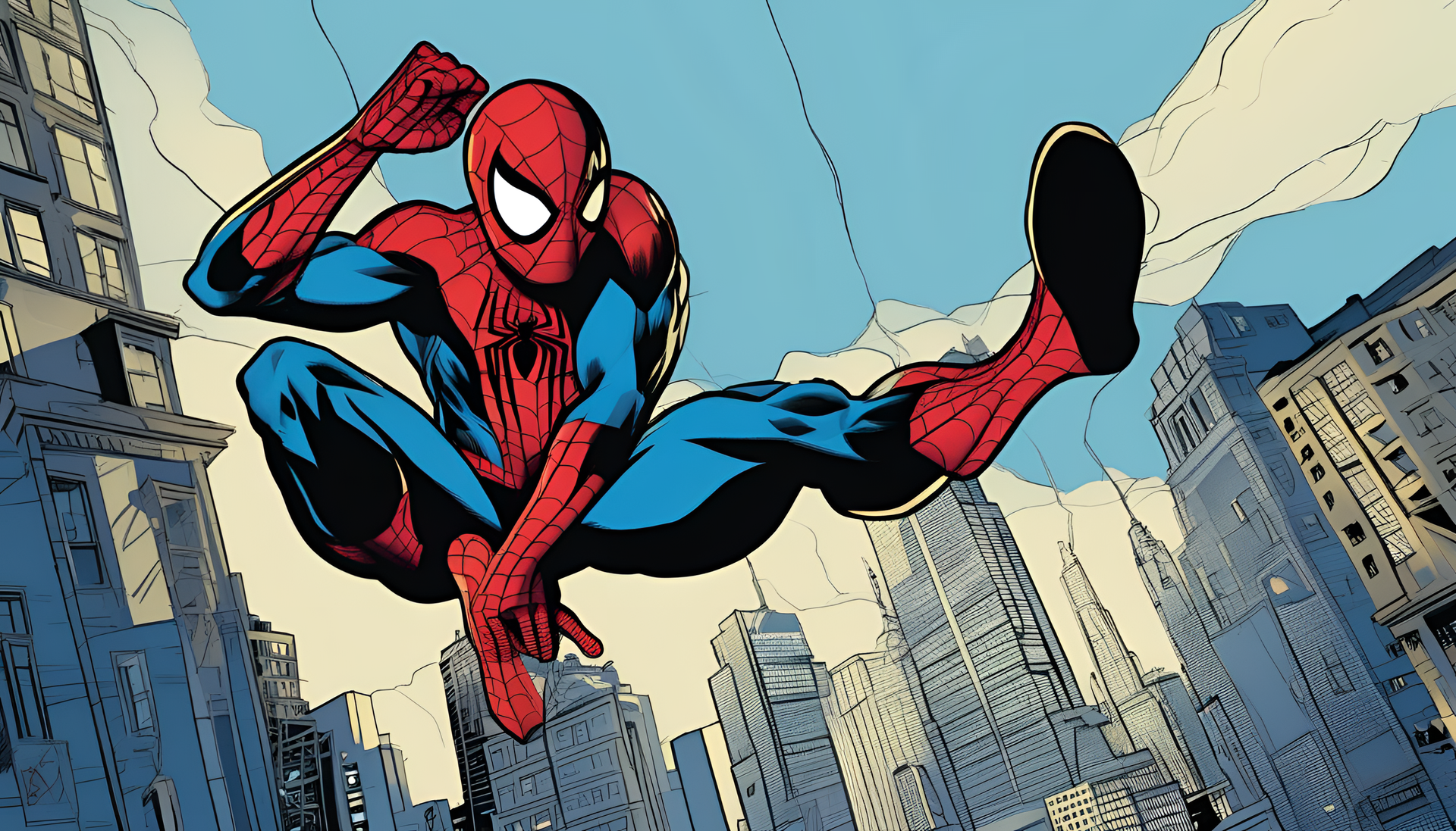 Spiderman in dynamic blue hues.