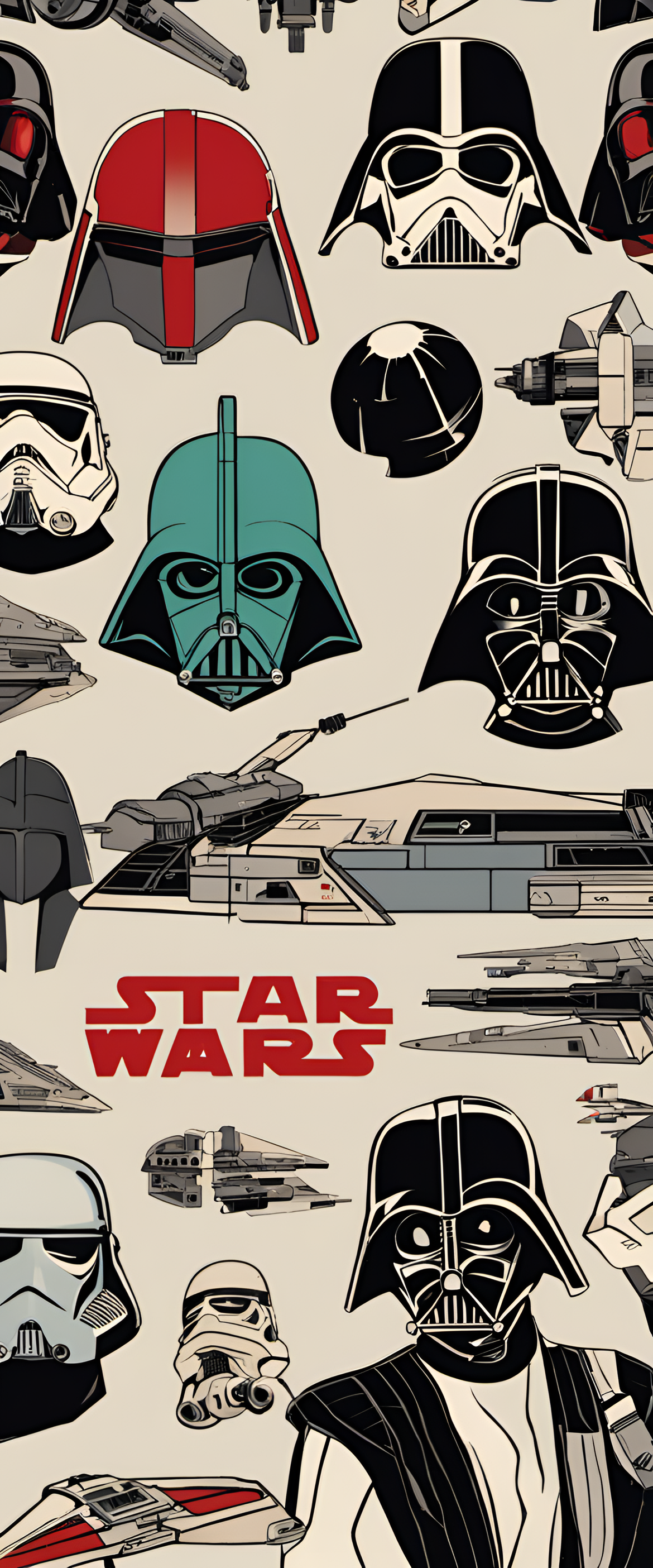 Retro Star Wars wallpaper with vibrant colors and iconic characters.