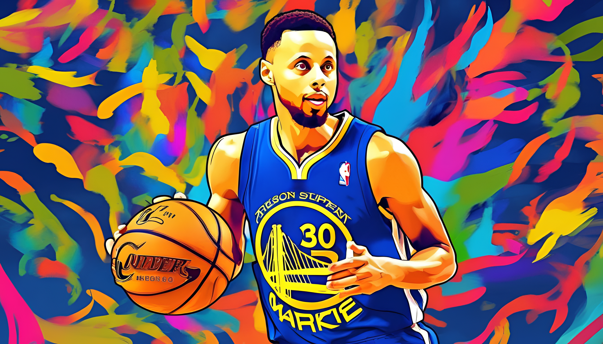 Vibrant wallpaper featuring Stephen Curry, a basketball player renowned for his skills and colorful personality.