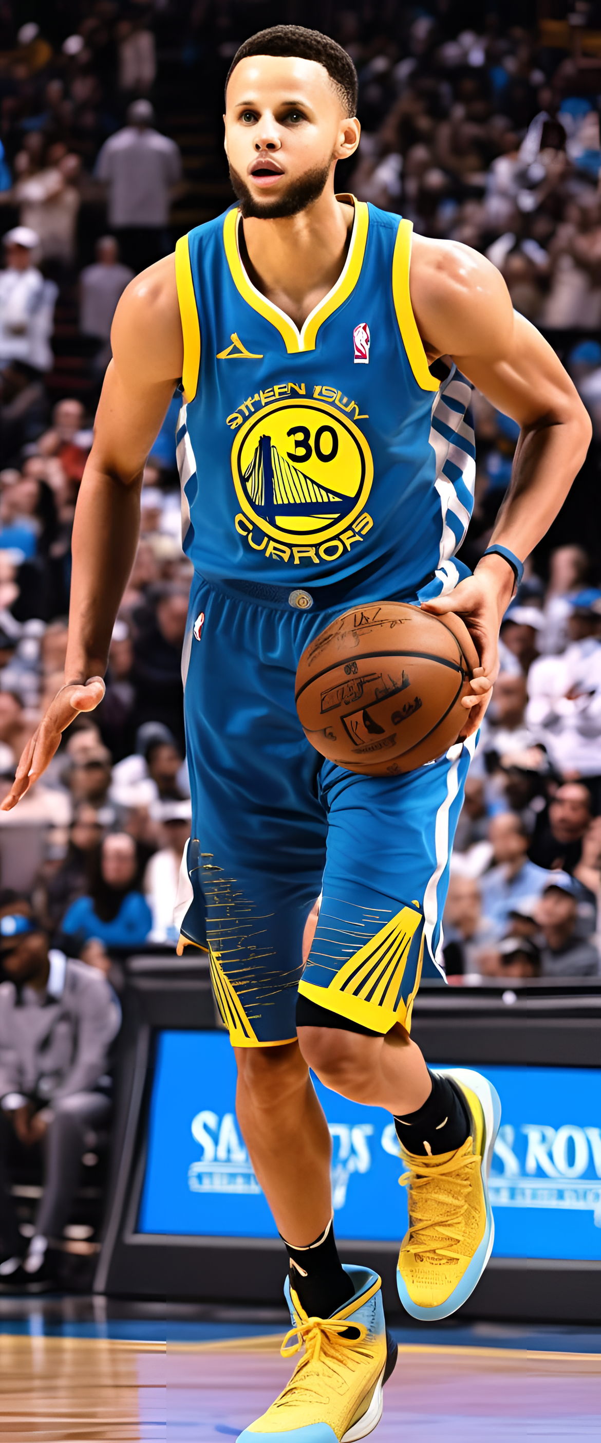 Stephen Curry in light blue and silver wallpaper.