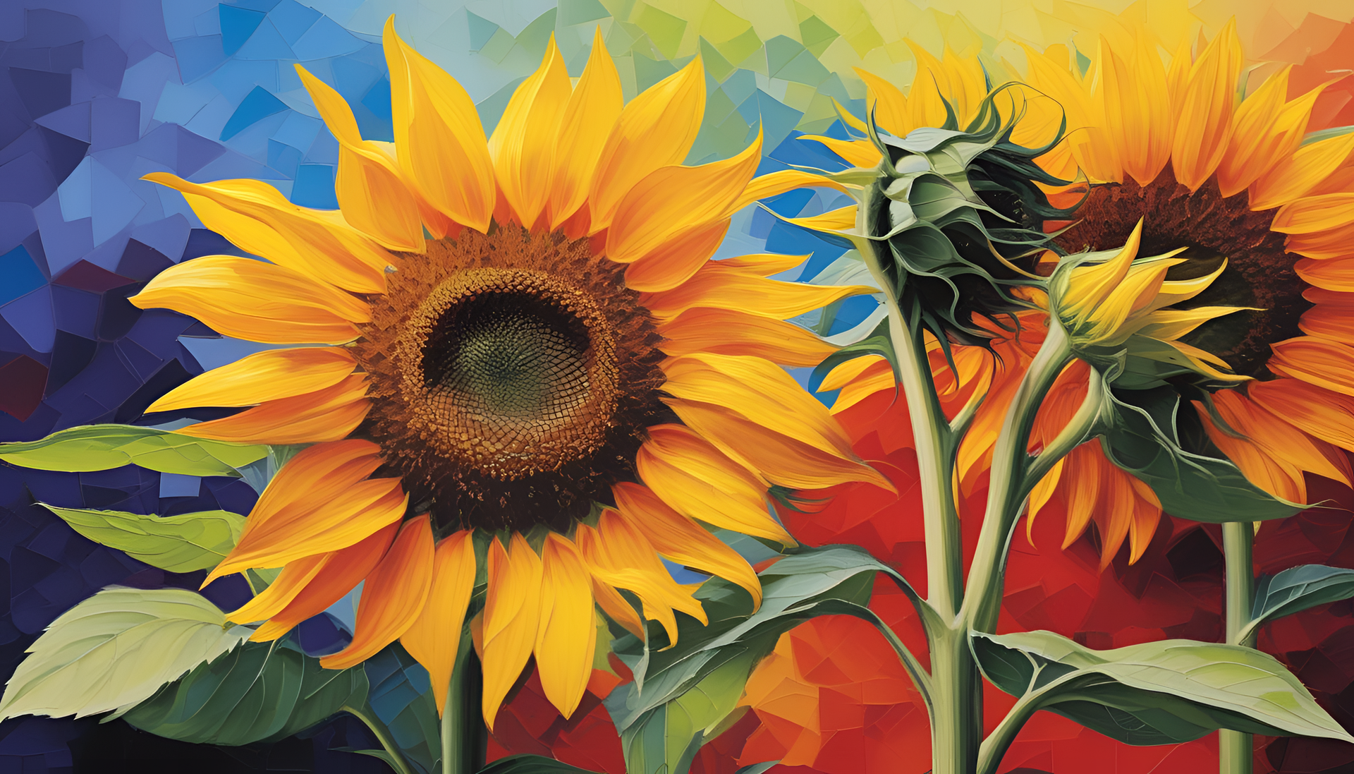 Vibrant sunflower in tetradic colors