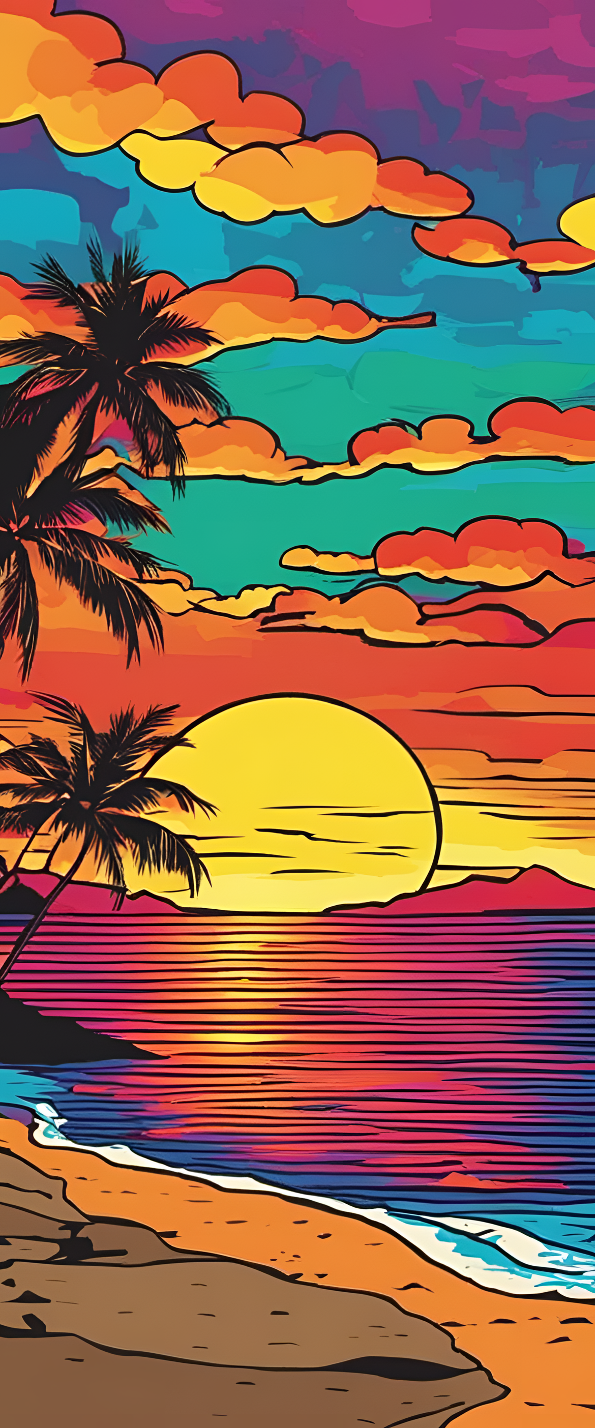 Colorful pop art sunset wallpaper.