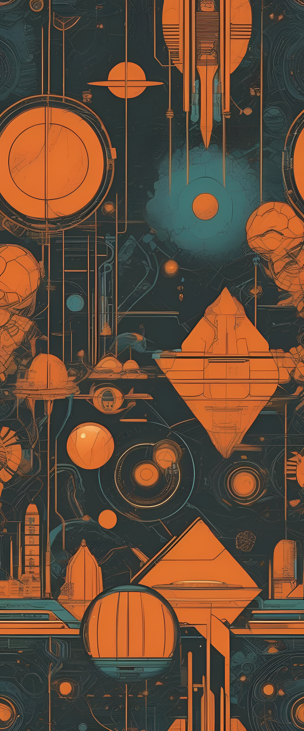 Abstract retro pattern in vibrant colors resembling 70's sci-fi art.