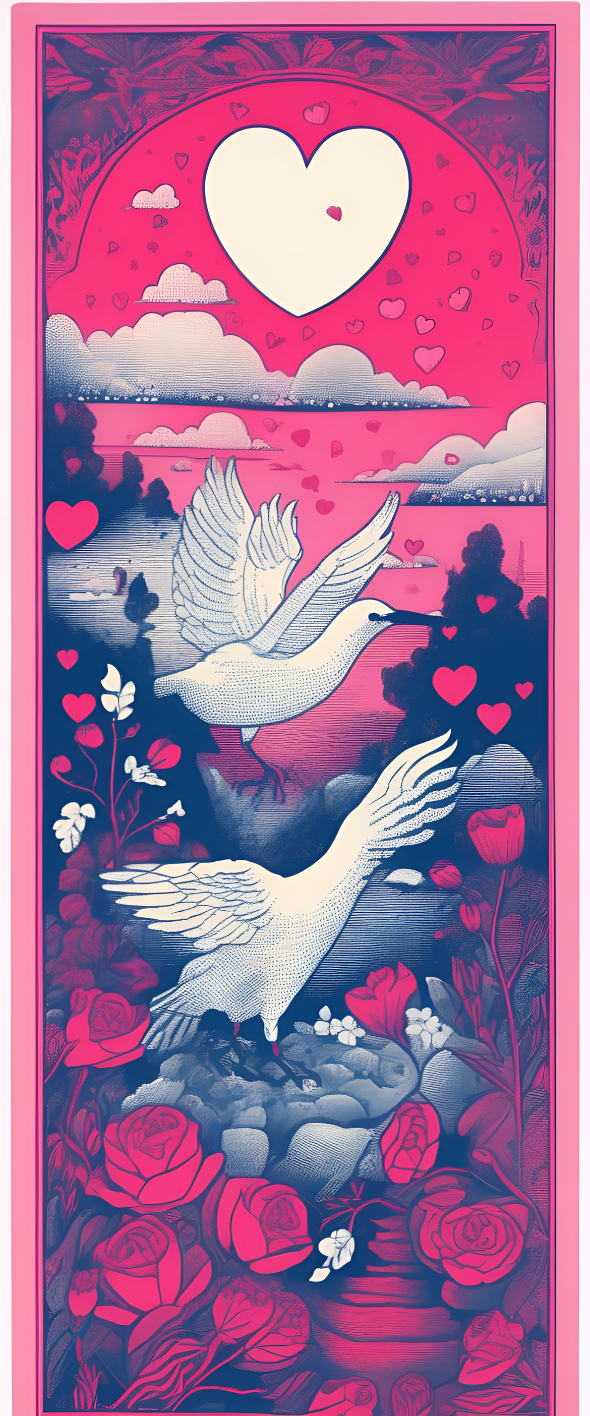 Valentine's Day wallpaper with intricate risograph design