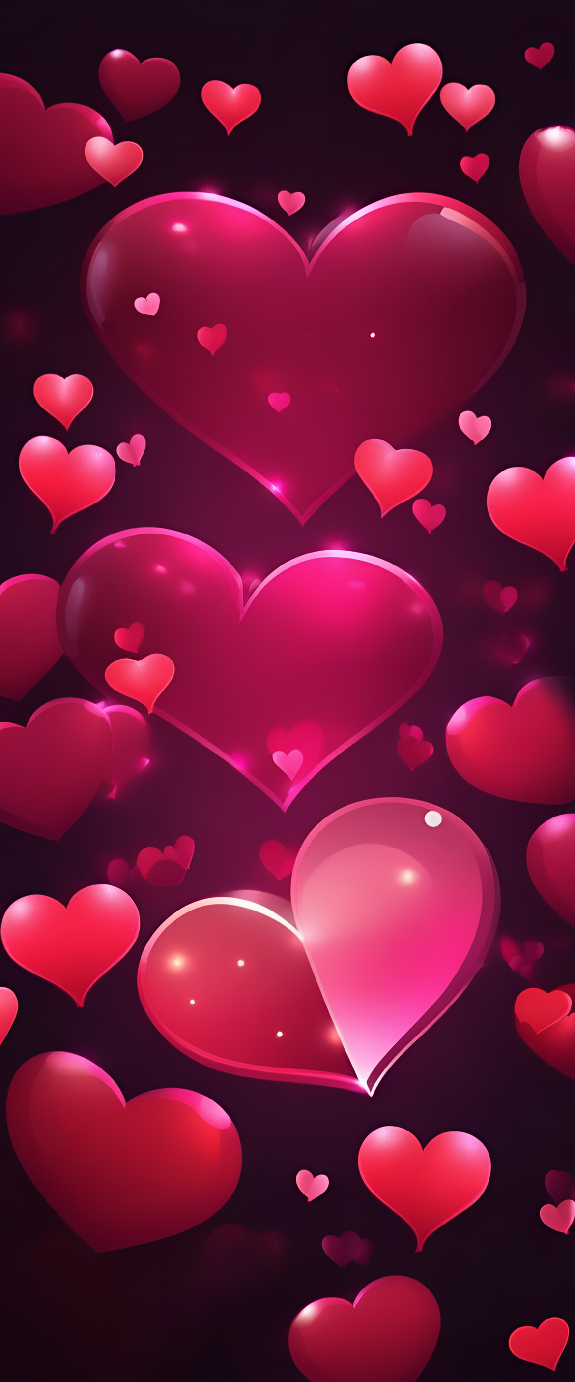 Glowing Valentine's Day wallpaper with hearts on a phone.