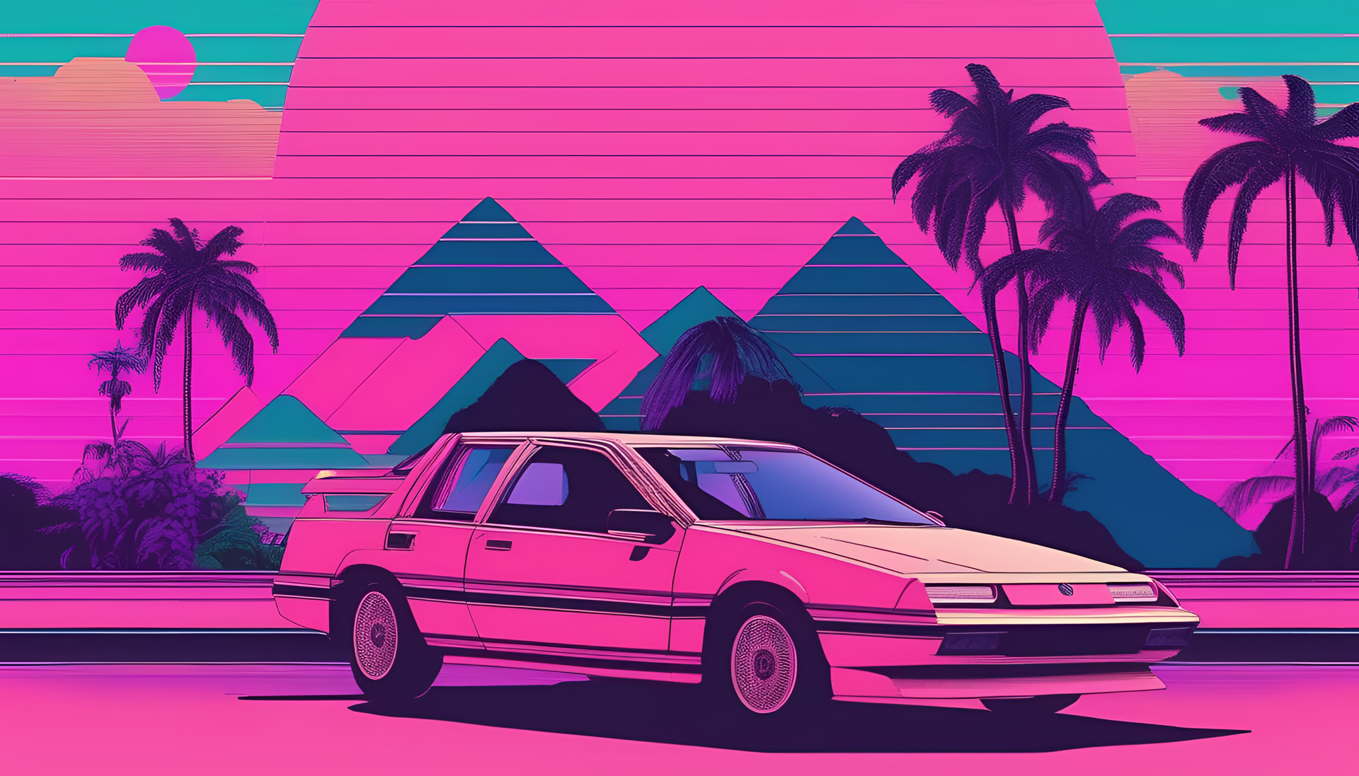 Vibrant vaporwave-inspired retro artwork.