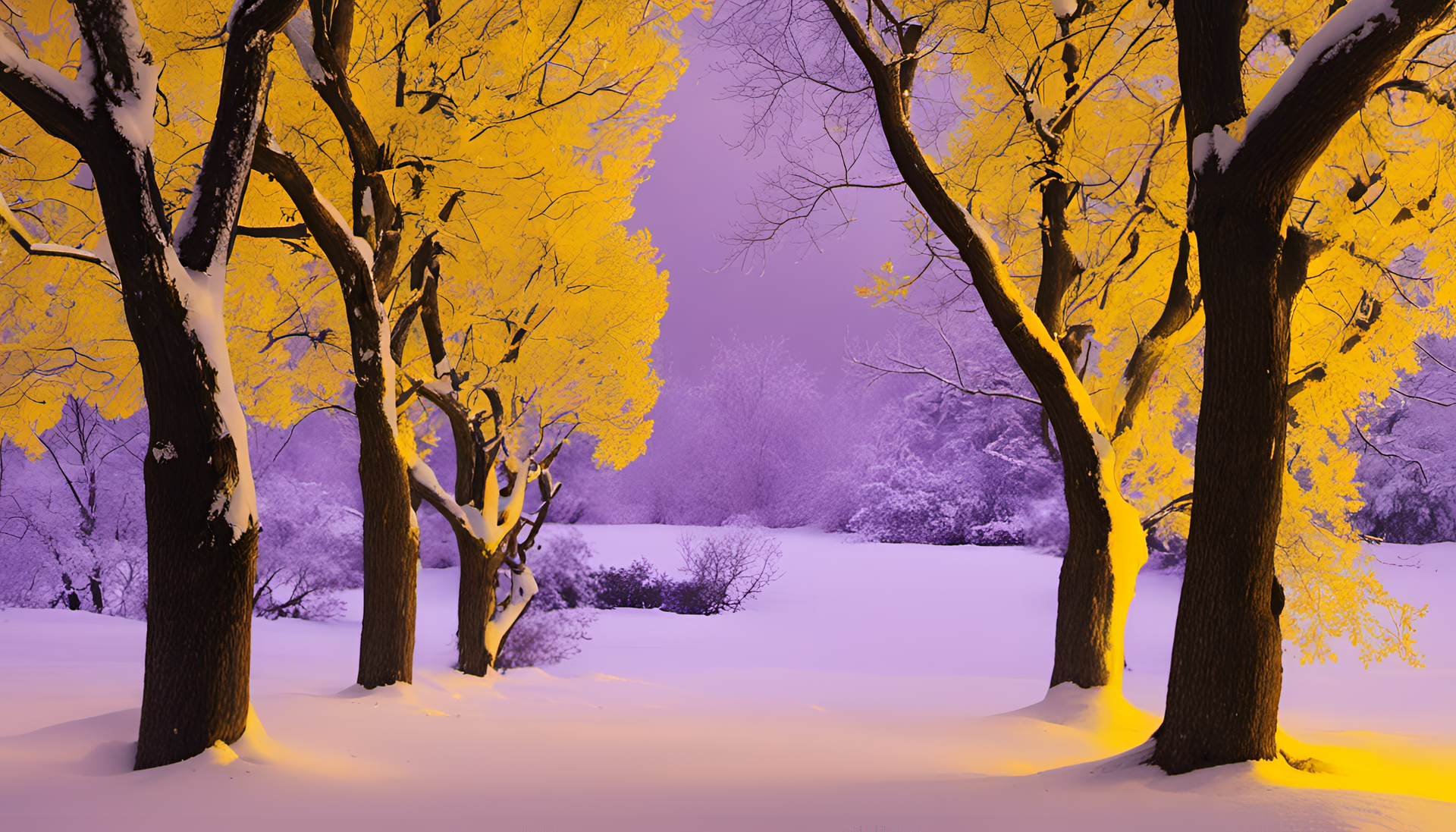 Winter landscape with purple and yellow hues