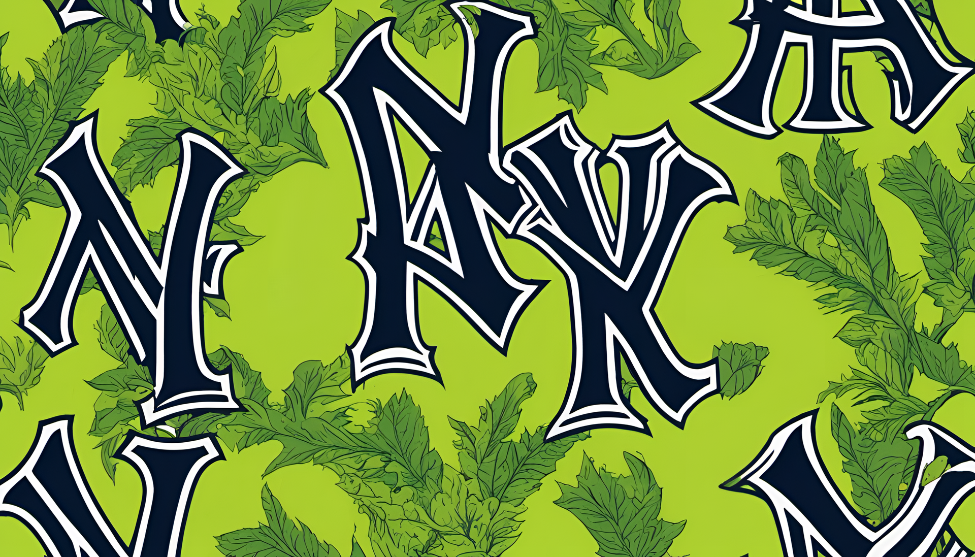 Acid green New York Yankees logo on HD desktop wallpaper.