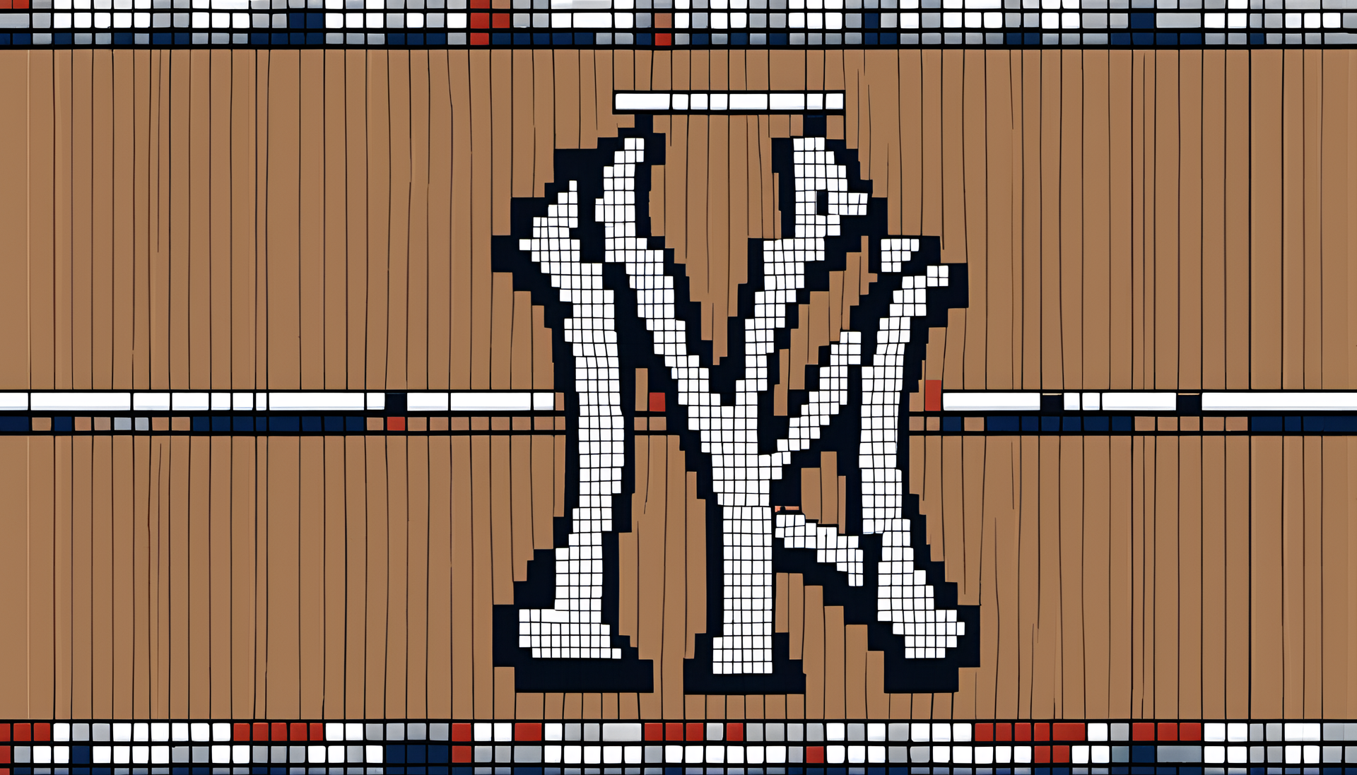 Pixel art Yankees logo on desktop wallpaper.