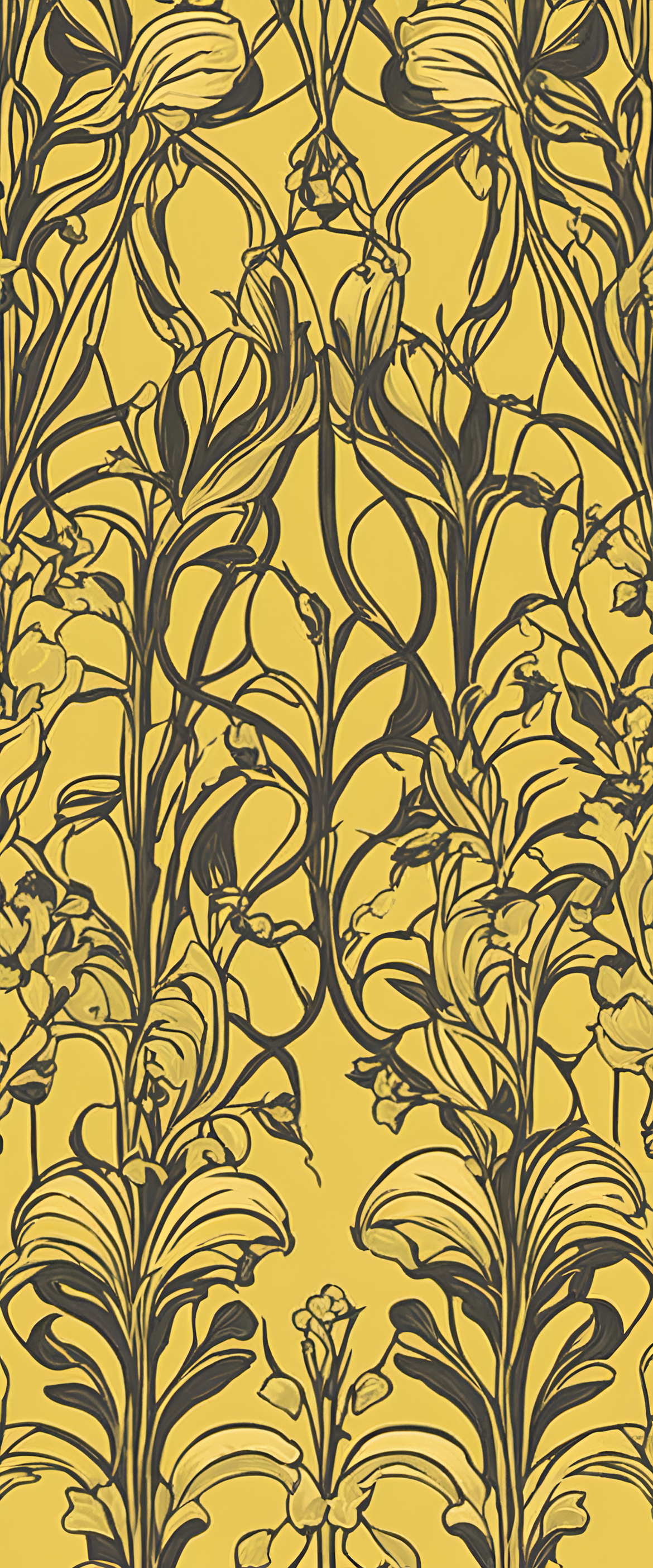 Abstract art nouveau wallpaper design featuring vibrant yellow elements.