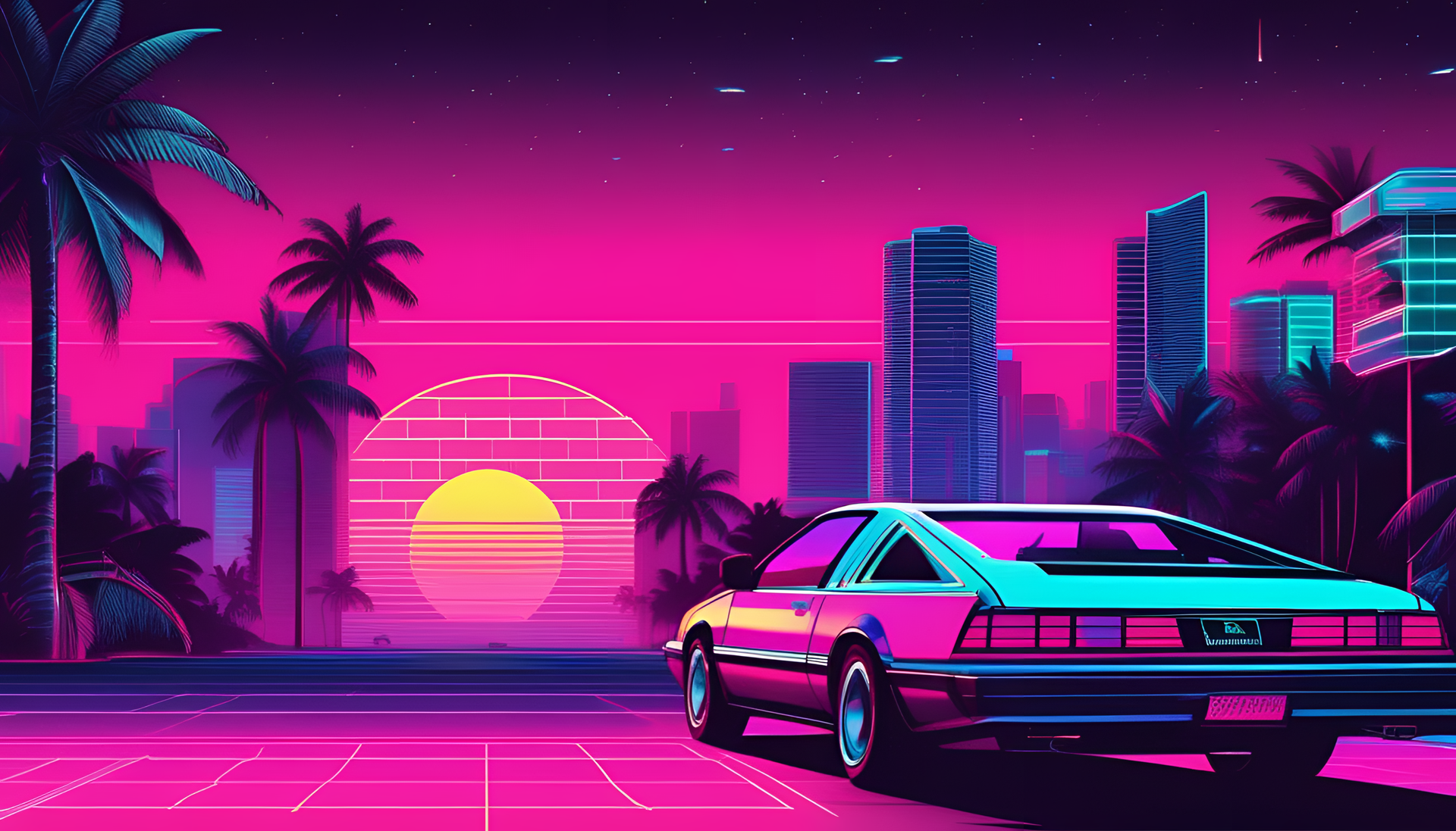 Colorful 80s-inspired Miami aesthetic wallpaper for iPhone