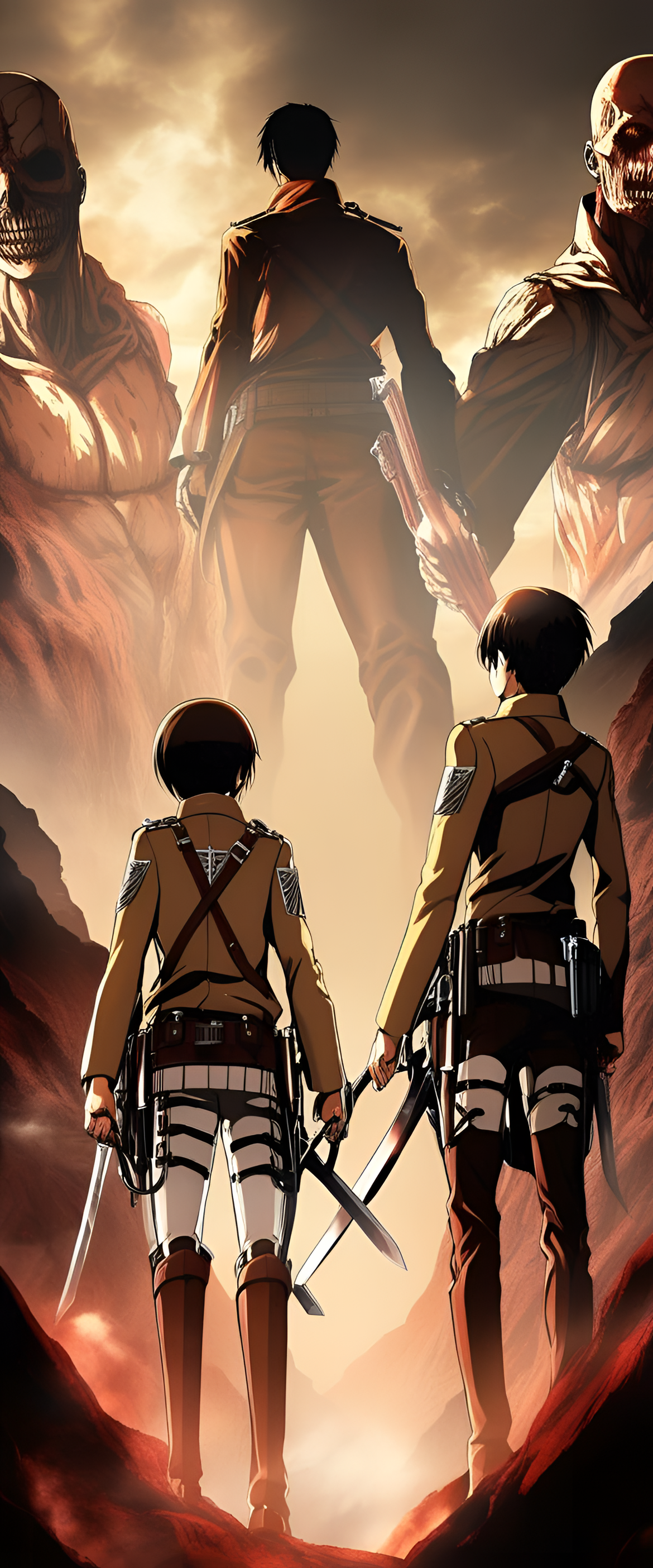 Attack on Titan characters in action on a wallpaper.