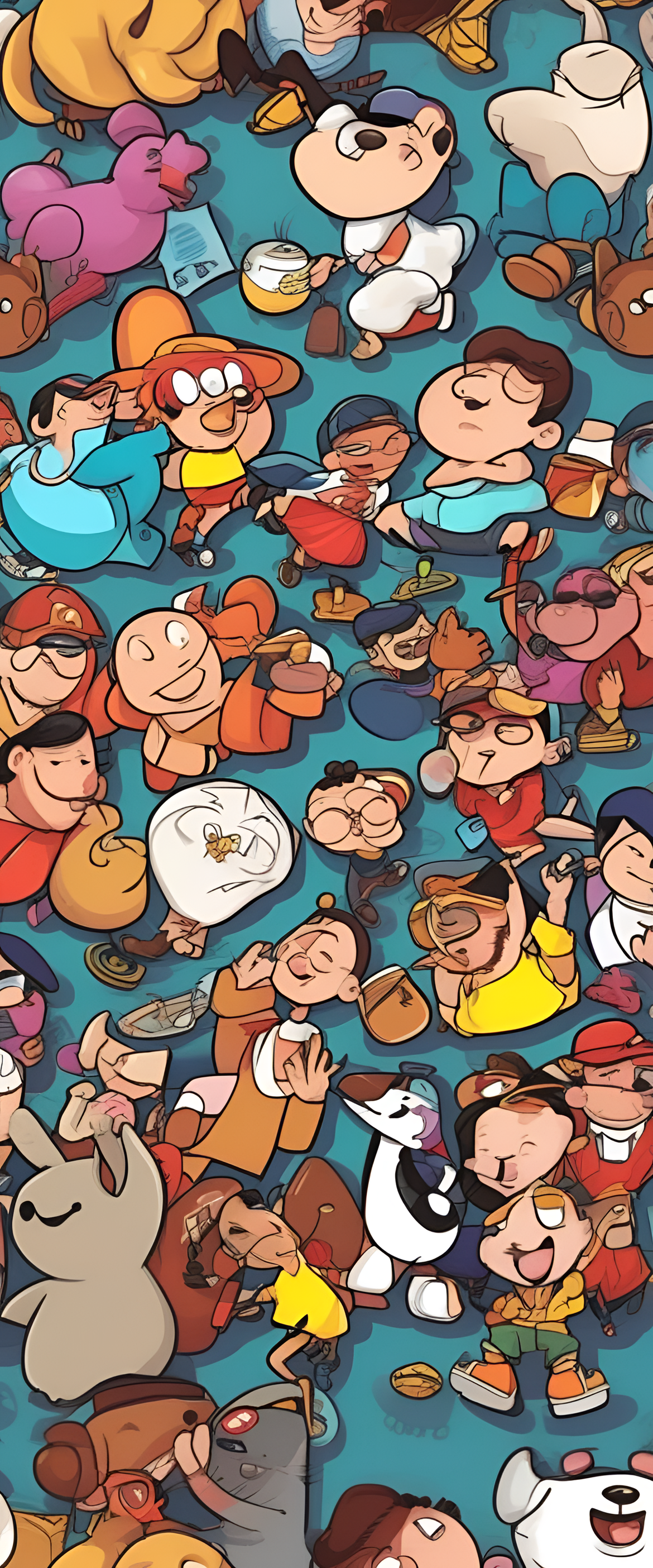 Colorful cartoon character wallpaper with a playful and lively design.