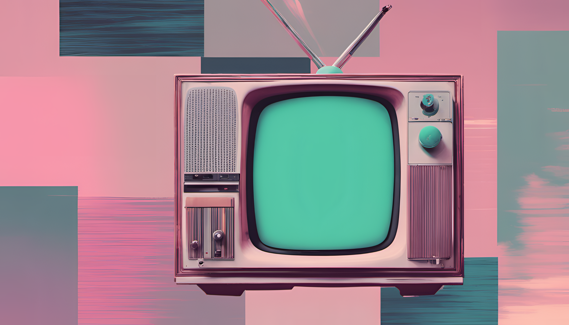 Colorful glitched TV pattern with cute aesthetic elements.