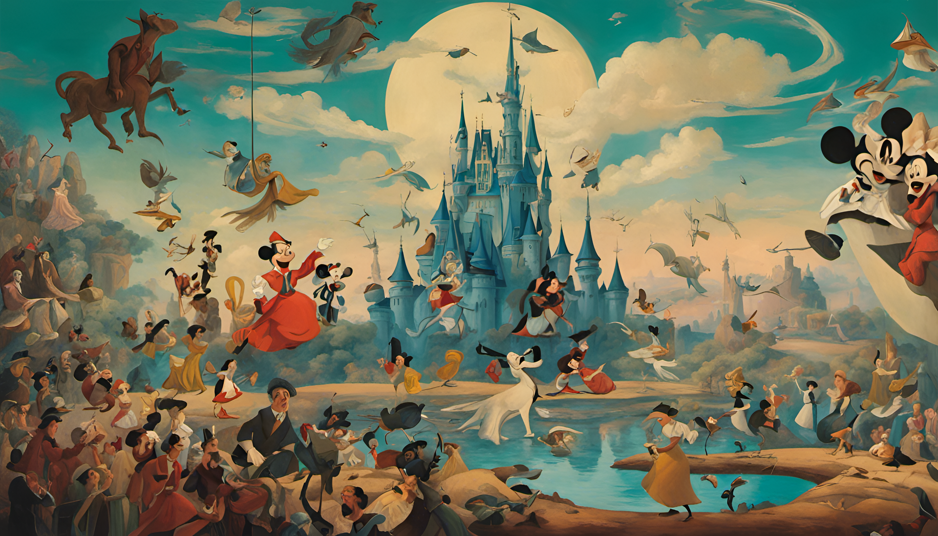 Surreal Disney-inspired wallpaper with vibrant and imaginative elements.