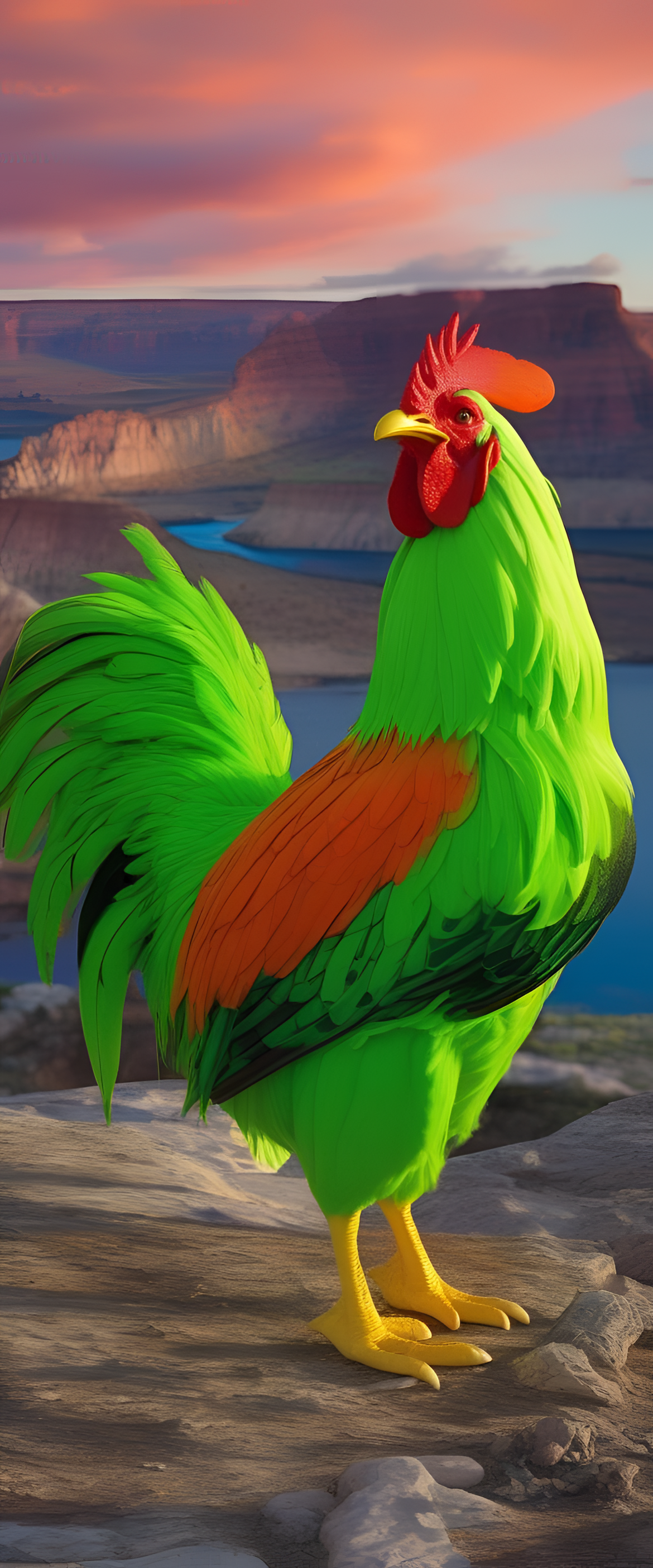 Vibrant portrait of Foghorn Leghorn against an acid green background.