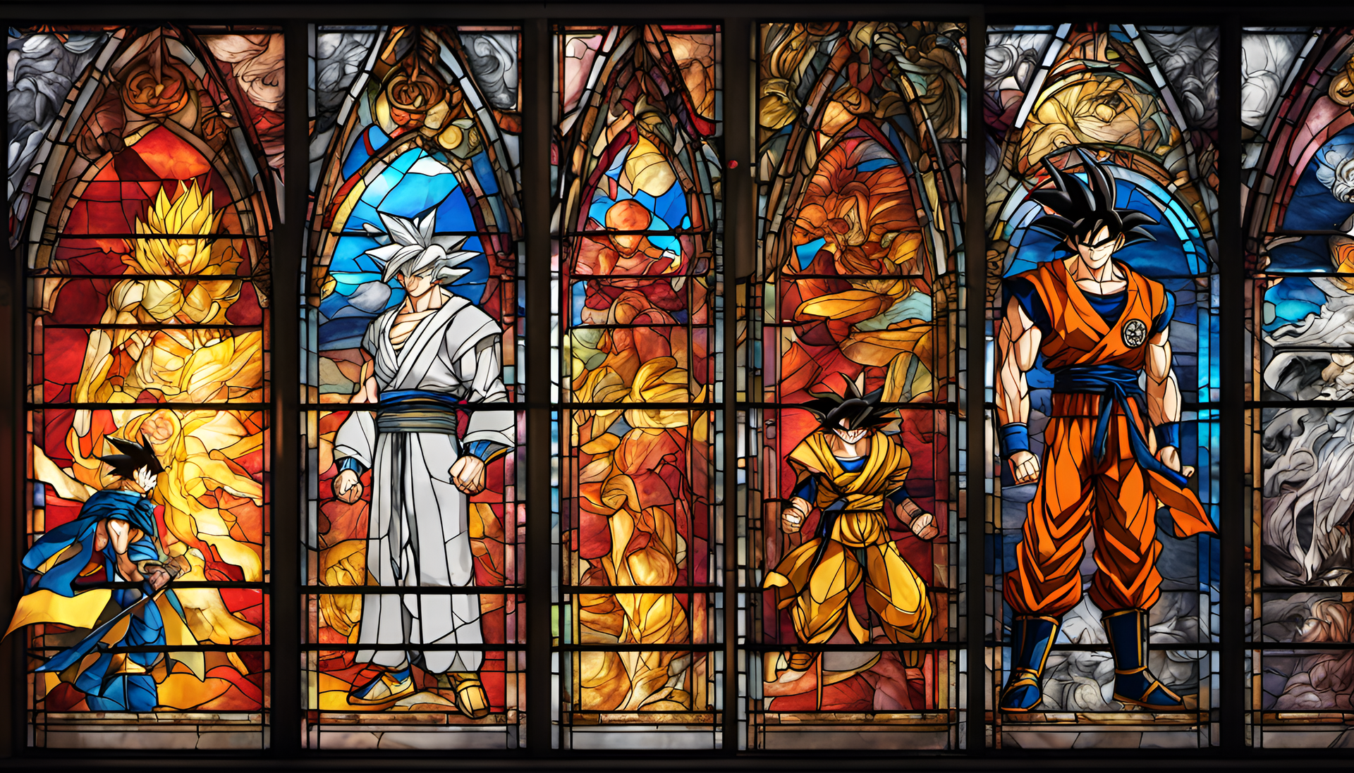 Goku depicted in beautiful stained glass art.