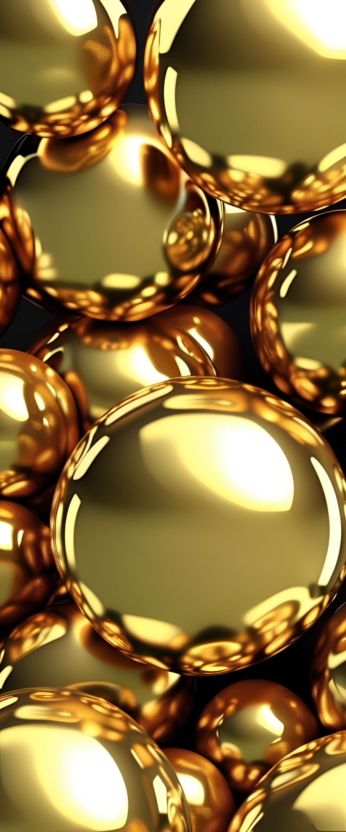 Golden abstract phone wallpaper. Vibrant colors, metallic sheen, and dynamic playfulness.