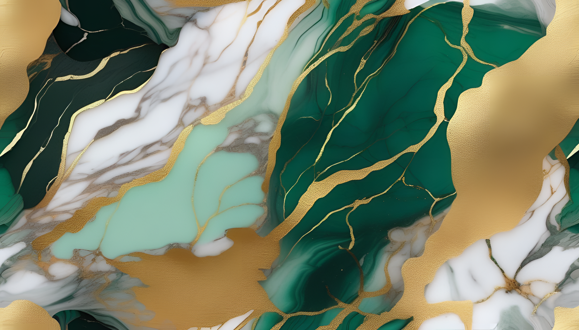 Abstract green marble pattern on a gold background.