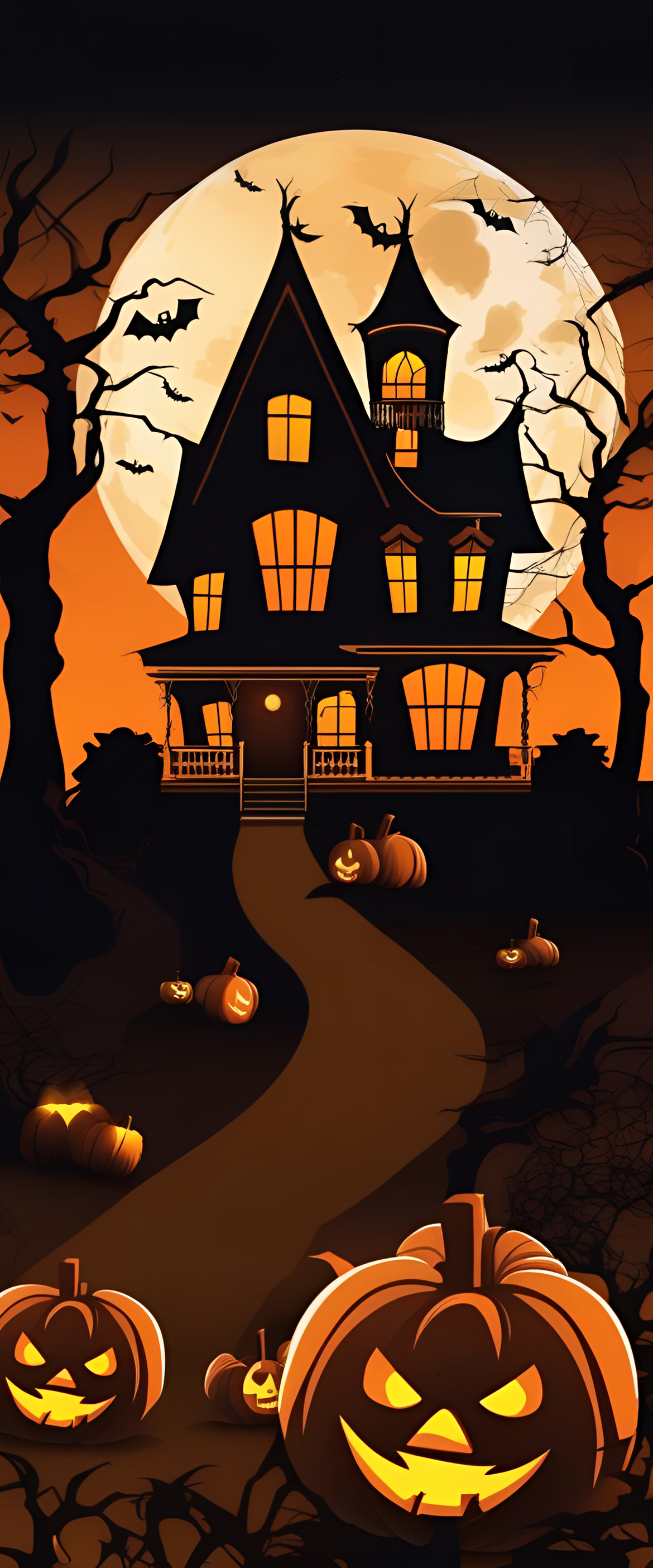 Halloween-themed phone wallpaper with spooky design elements.