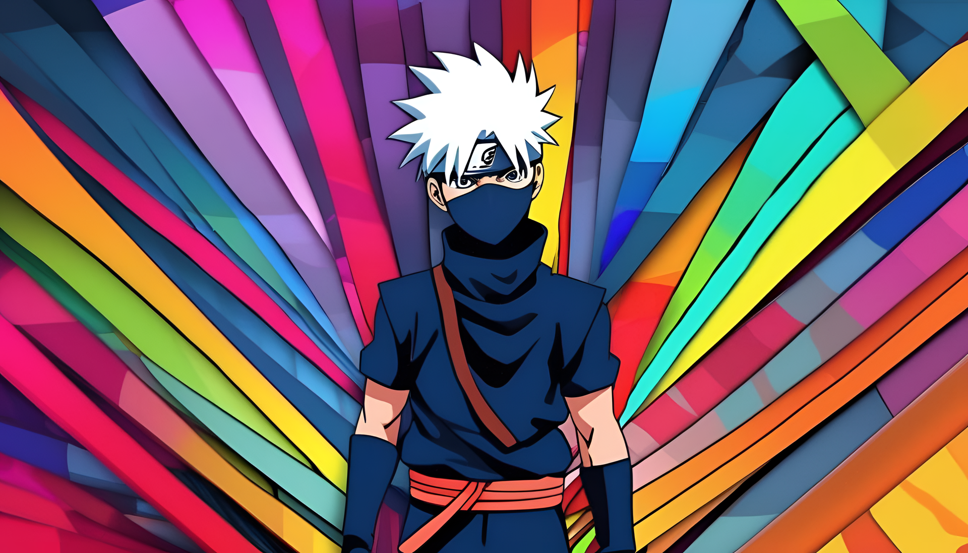 Triadic colors blend beautifully in this vibrant Kakashi wallpaper, creating a stunning visual feast for the eyes.