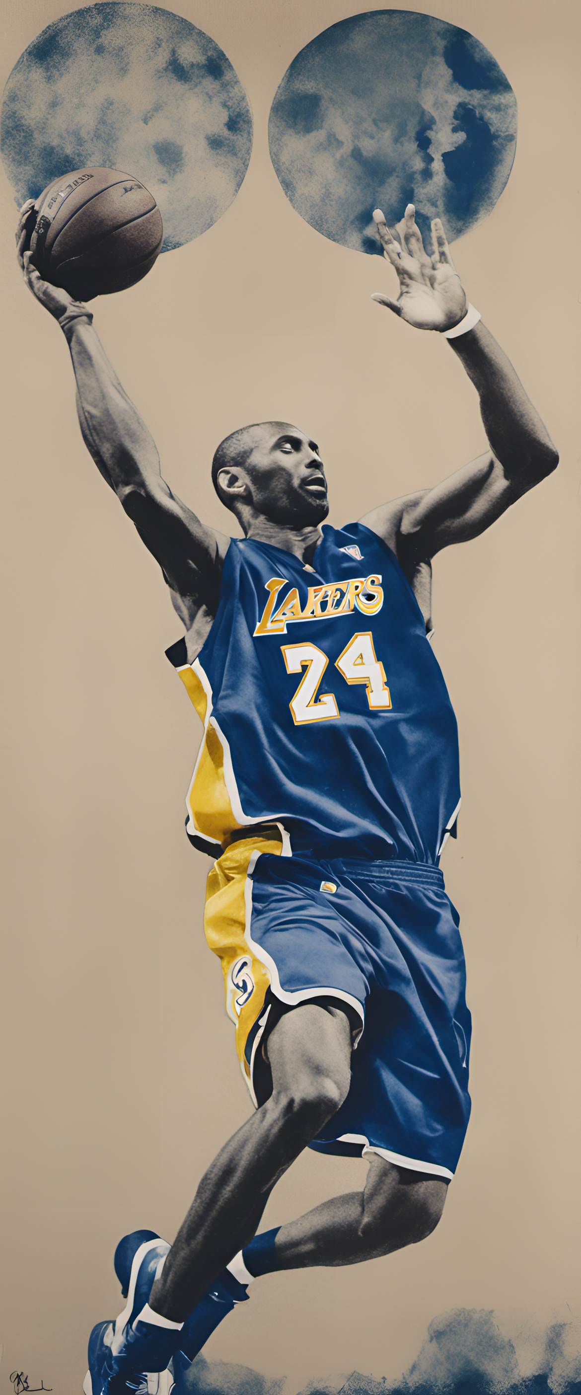 Cyanotype print of Kobe Bryant in action.