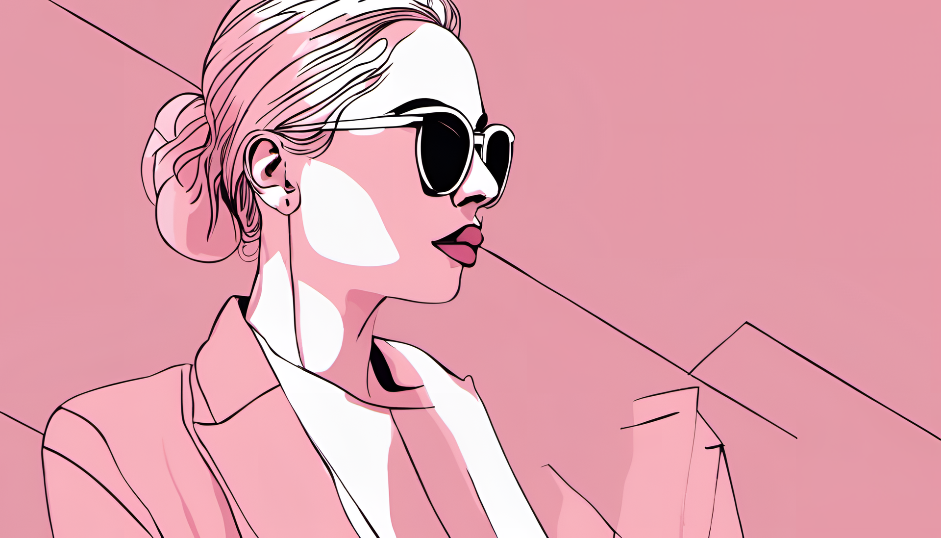 Stylish pink portrait with trendy sunglasses.