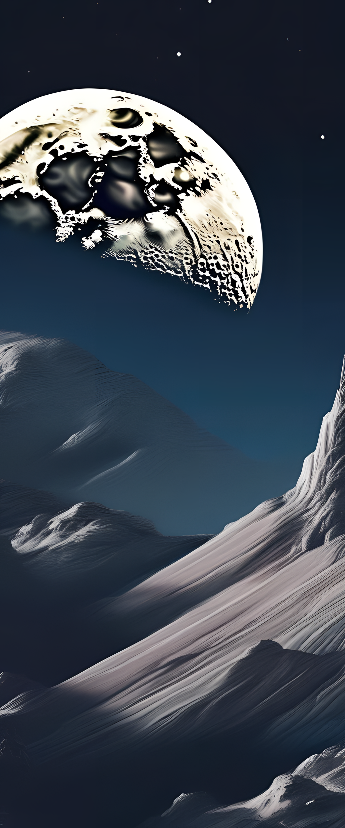 Mystical moon with craters illuminating a serene night sky.