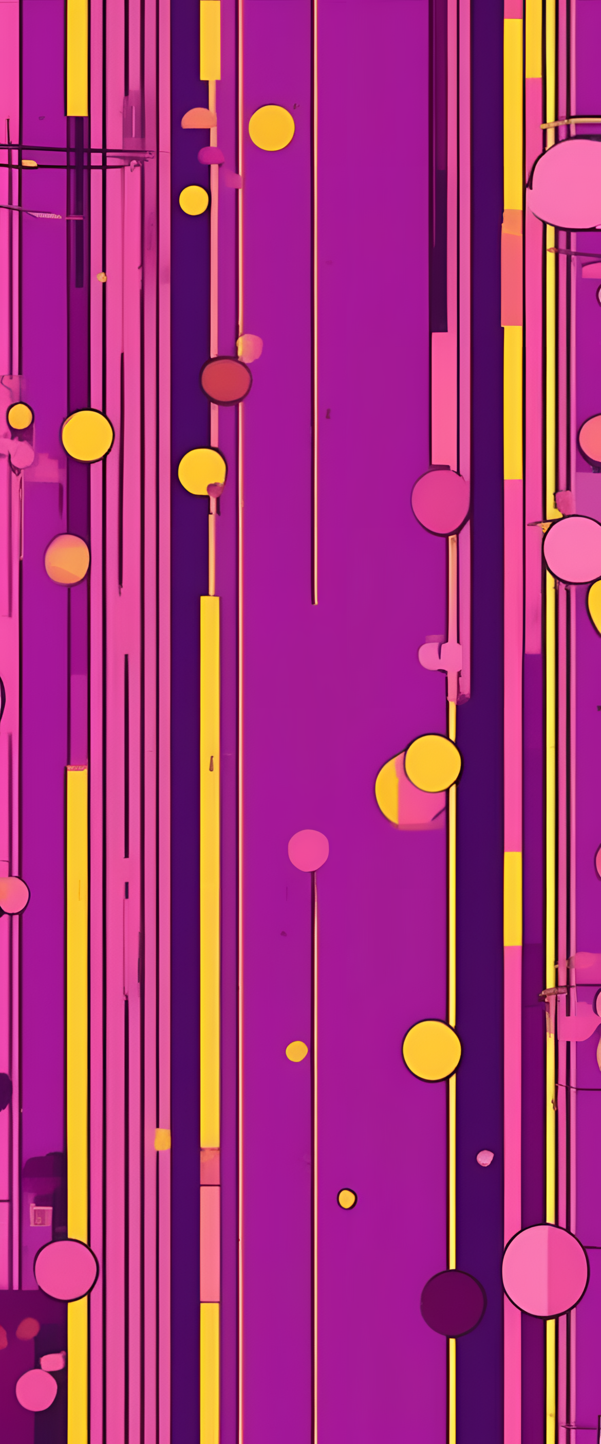 Abstract pink and purple background with yellow accents.