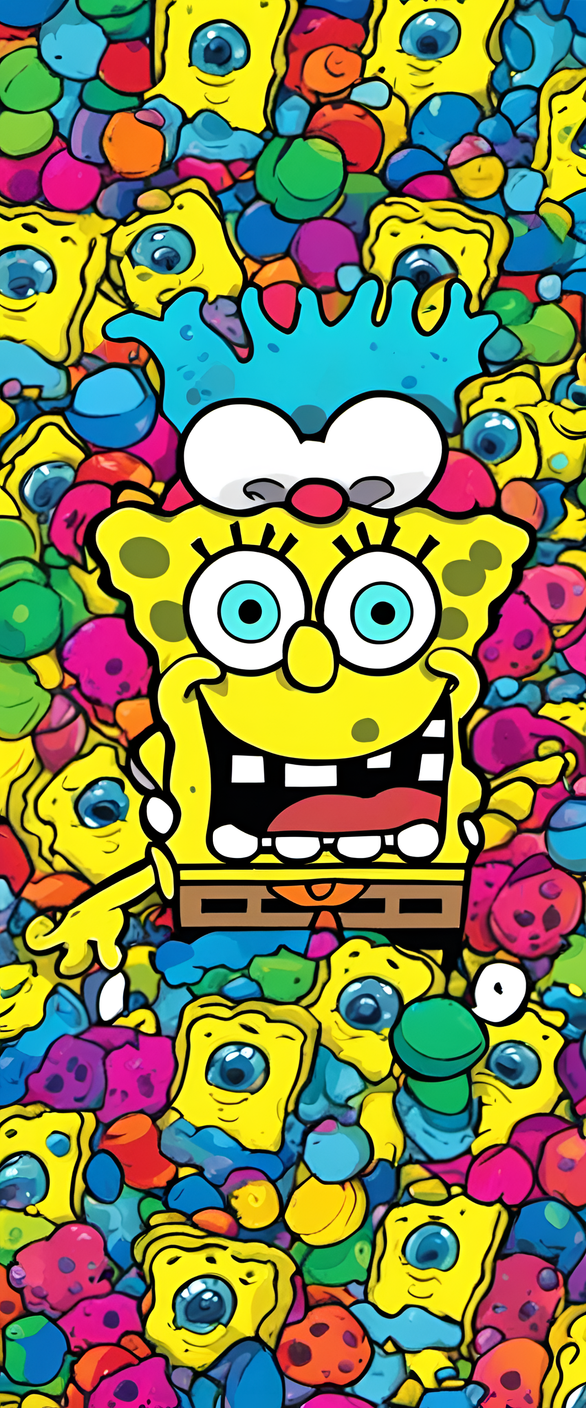 SpongeBob wallpaper in vibrant triadic colors.