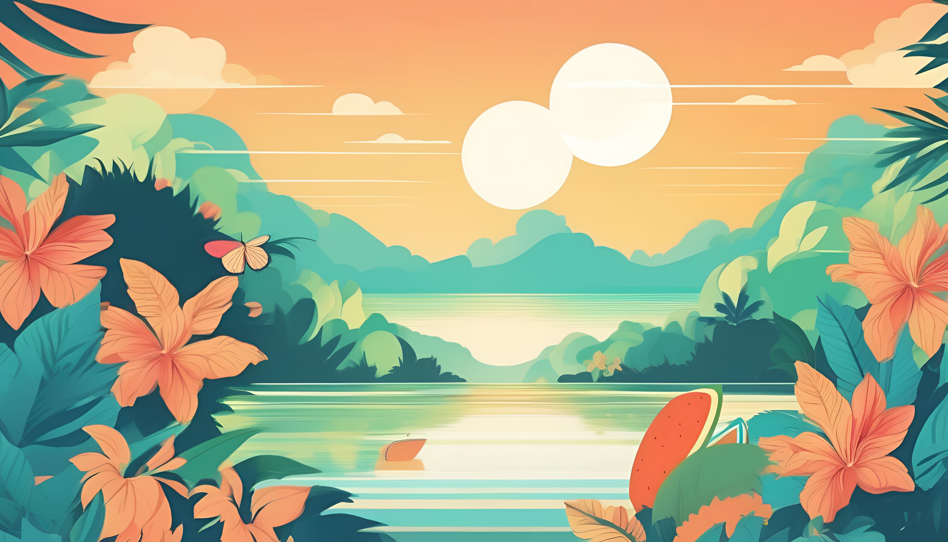 Vibrant summer landscape with stylized design