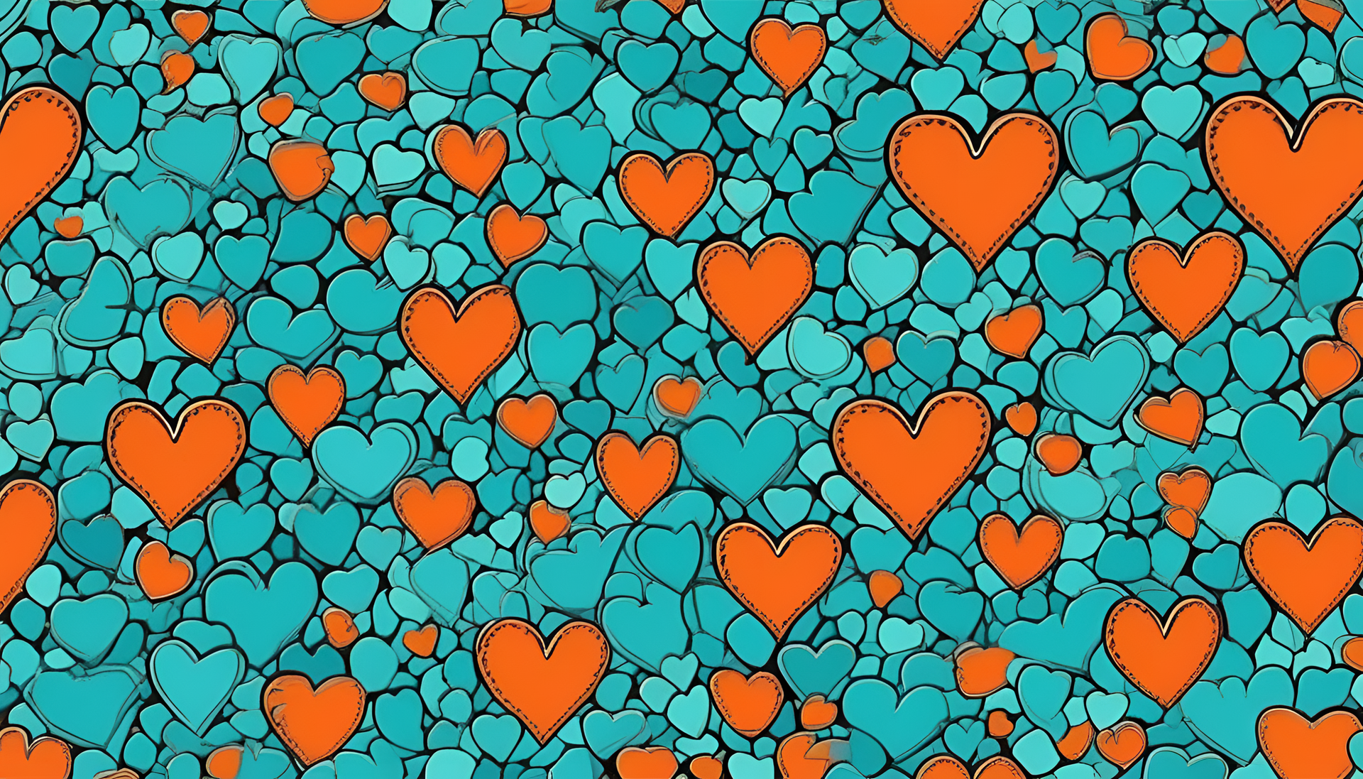 Turquoise and orange Valentine's Day wallpaper